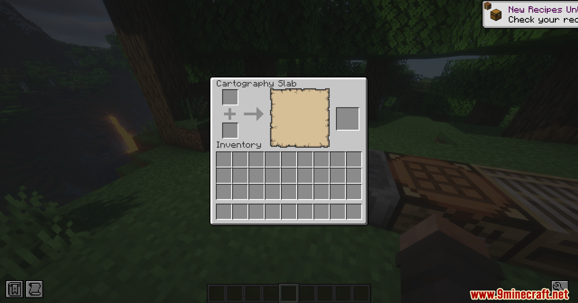 The Cartography Slab interface from Slab Machines Mod showing map editing slots