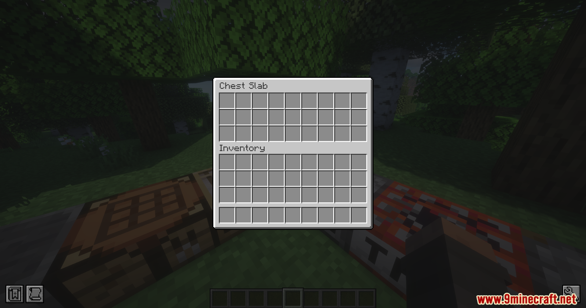 Player accessing a Chest Slab to manage items in their inventory grid