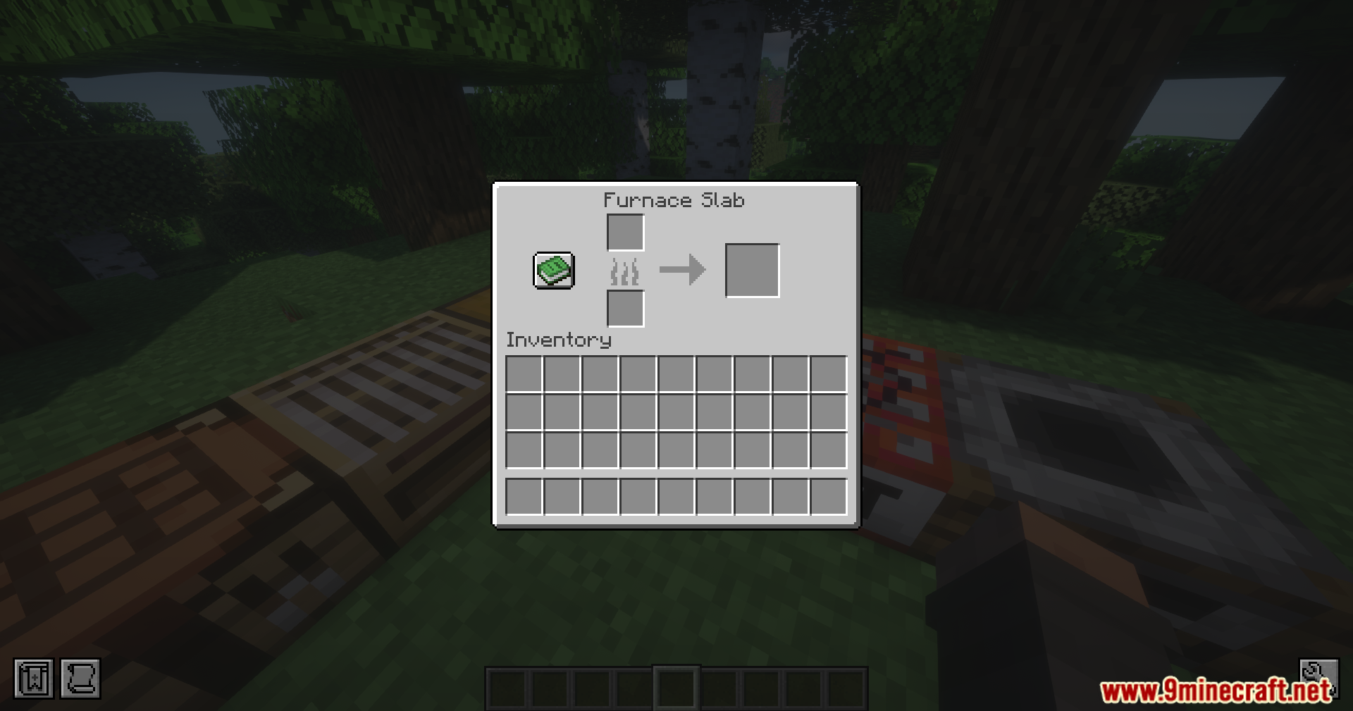 Using a Furnace Slab to smelt items while viewing the player inventory