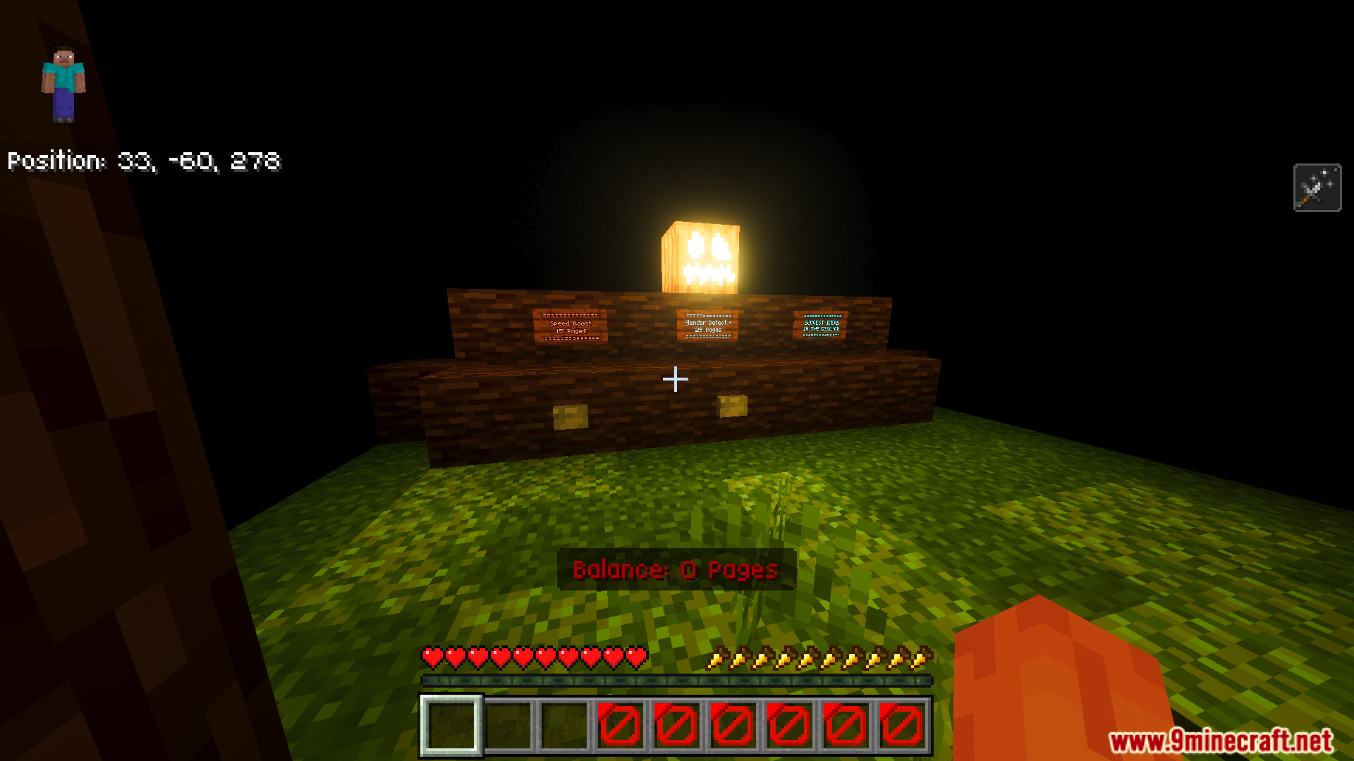 Slenderman Online Map lobby with signs and a glowing pumpkin