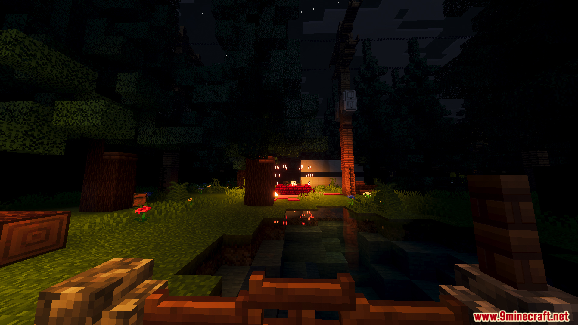 A spooky dark forest at night in the Slenderman Online Map