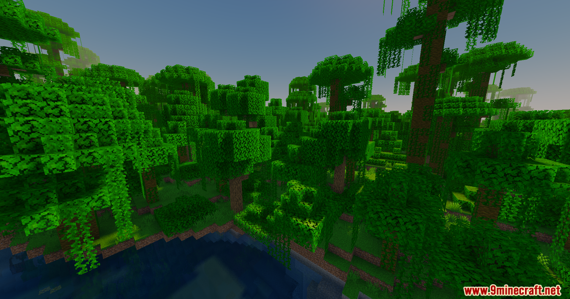 Slight Shaders Screenshot 10 Sunlight passing through dense jungle leaves and vines near a quiet pond