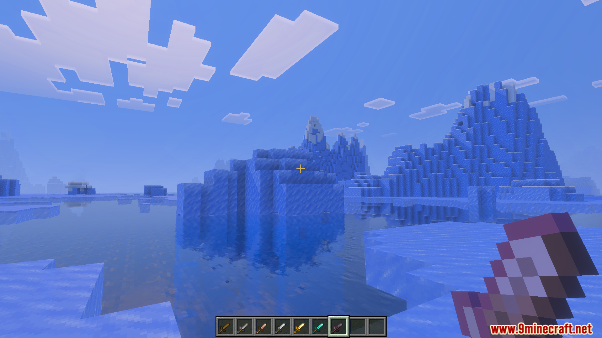 Small Swords Texture Pack Screenshot 7 Player holding a short sword in a frozen biome for cleaner visibility