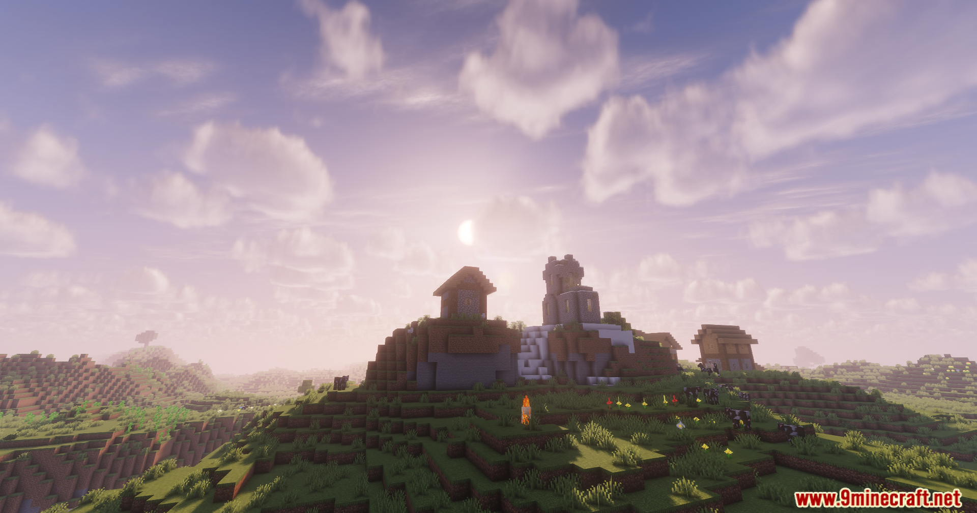 Solar Shaders Screenshot 1 A peaceful village on a hill under a bright and atmospheric sky
