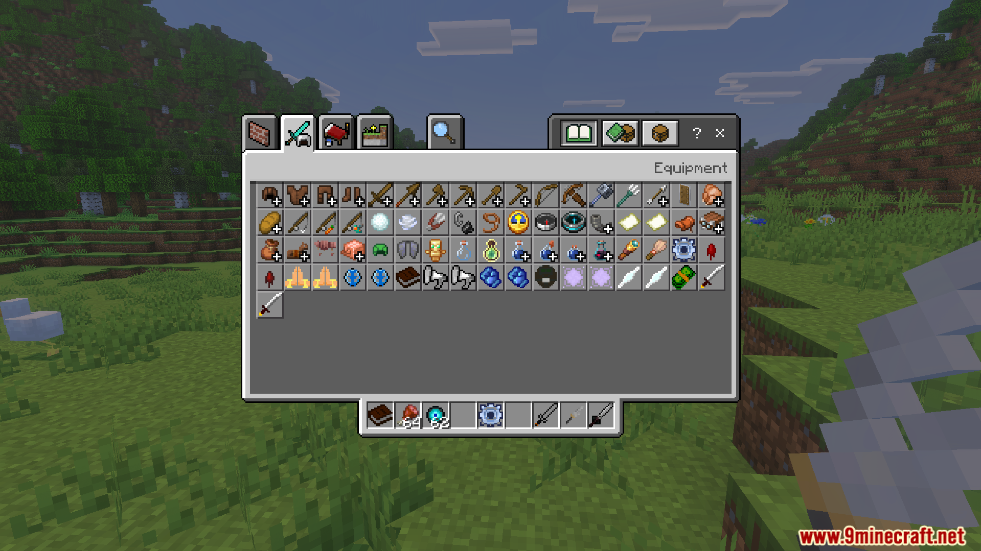 Sorcerers Beyond Addon Screenshot 9 Creative inventory menu displaying various cursed tools and weapons from Sorcerers Beyond Addon