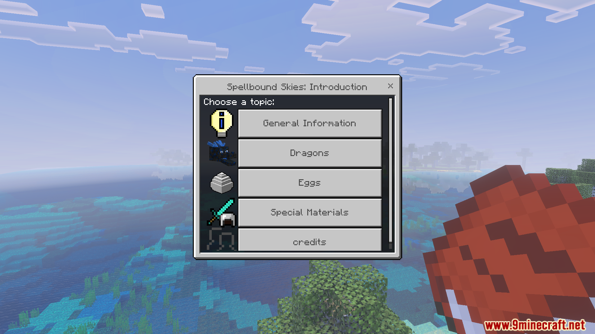 In game menu screen showing information about dragon eggs and special materials
