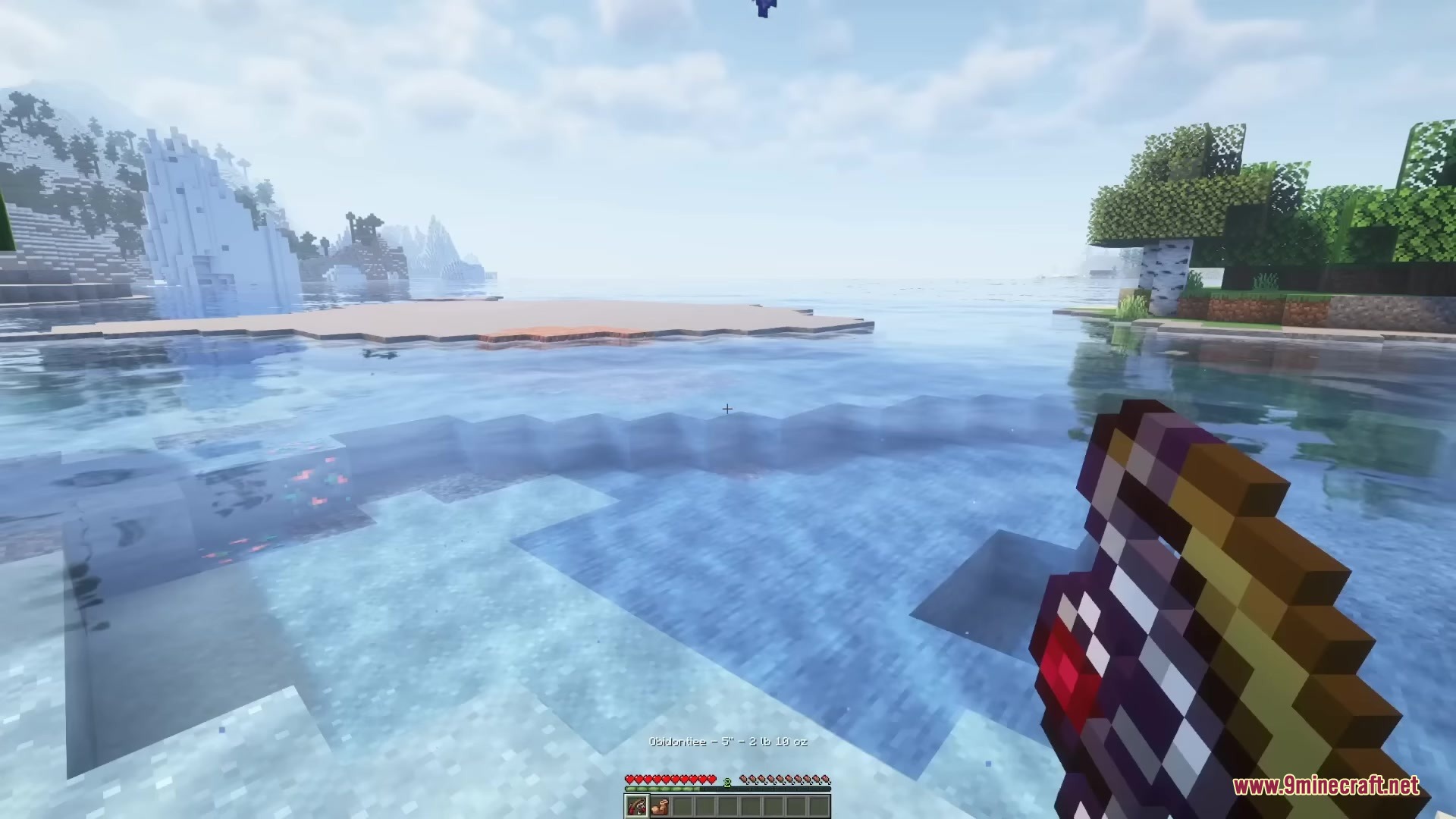 Starcatcher Mod Screenshot 6 The player holds a caught fish while standing near a frozen ocean