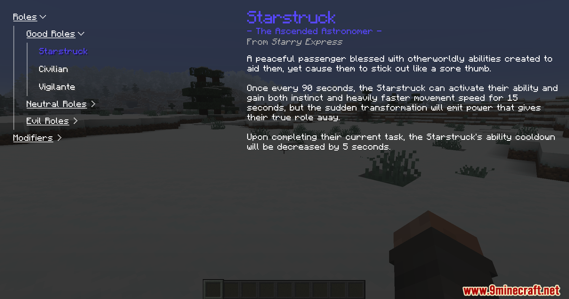 Starry Express Mod Screenshot 3 Minecraft interface displaying the unique abilities of the Starstruck role