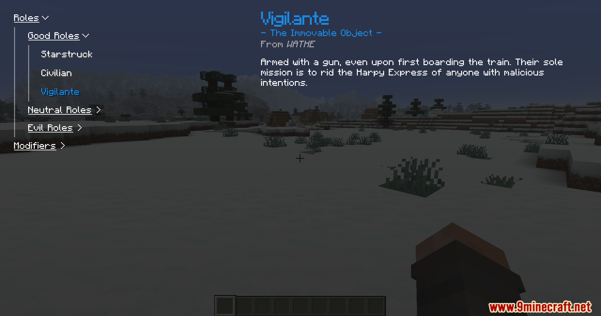 Starry Express Mod Screenshot 5 Minecraft interface showing the Vigilante role description in a snowy biome