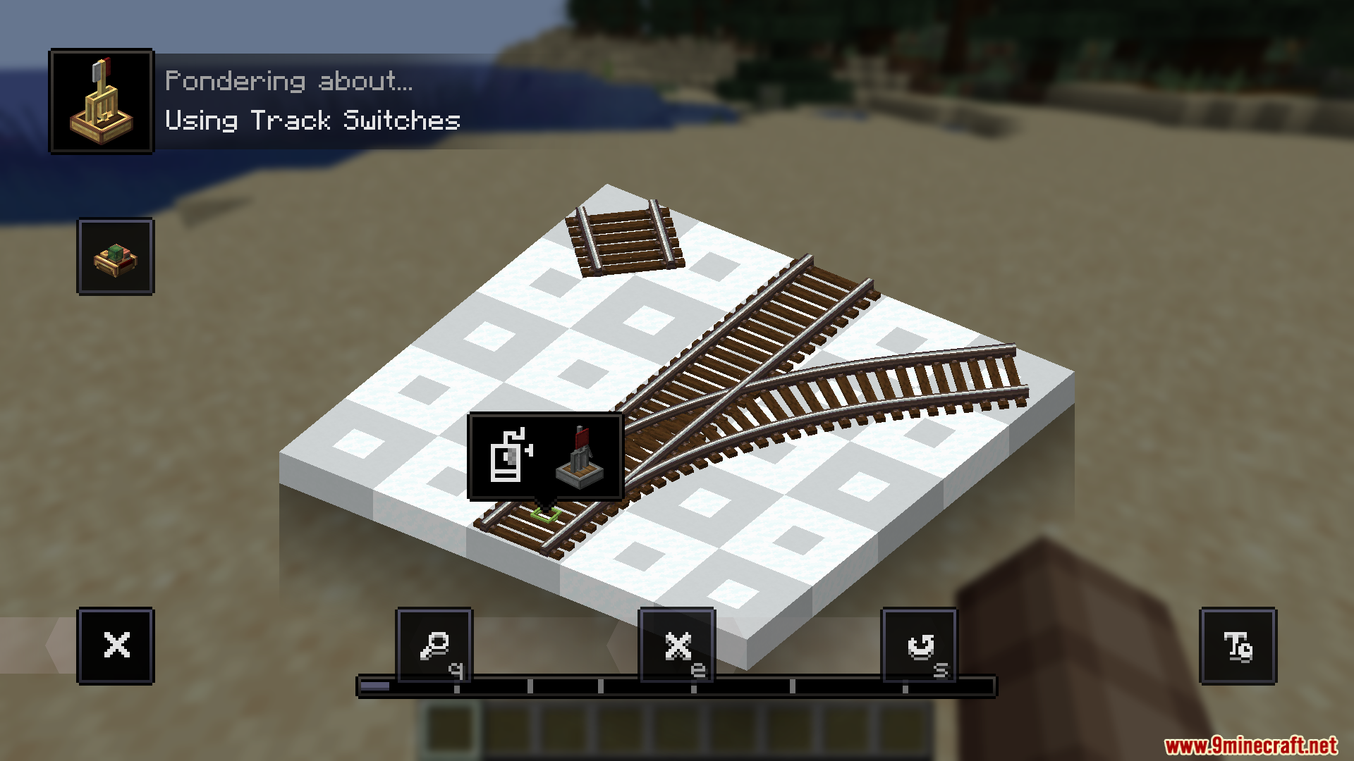 Steam N Rails Neoforge Mod Screenshot 4 Tutorial interface showing how to use Track Switches for train track junctions