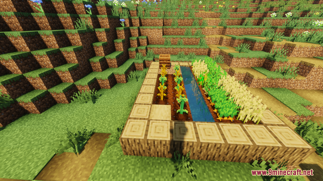 Stemtacular Resource Pack Screenshot 11 Minecraft farm showing pumpkin and melon stems connected directly to the fruit