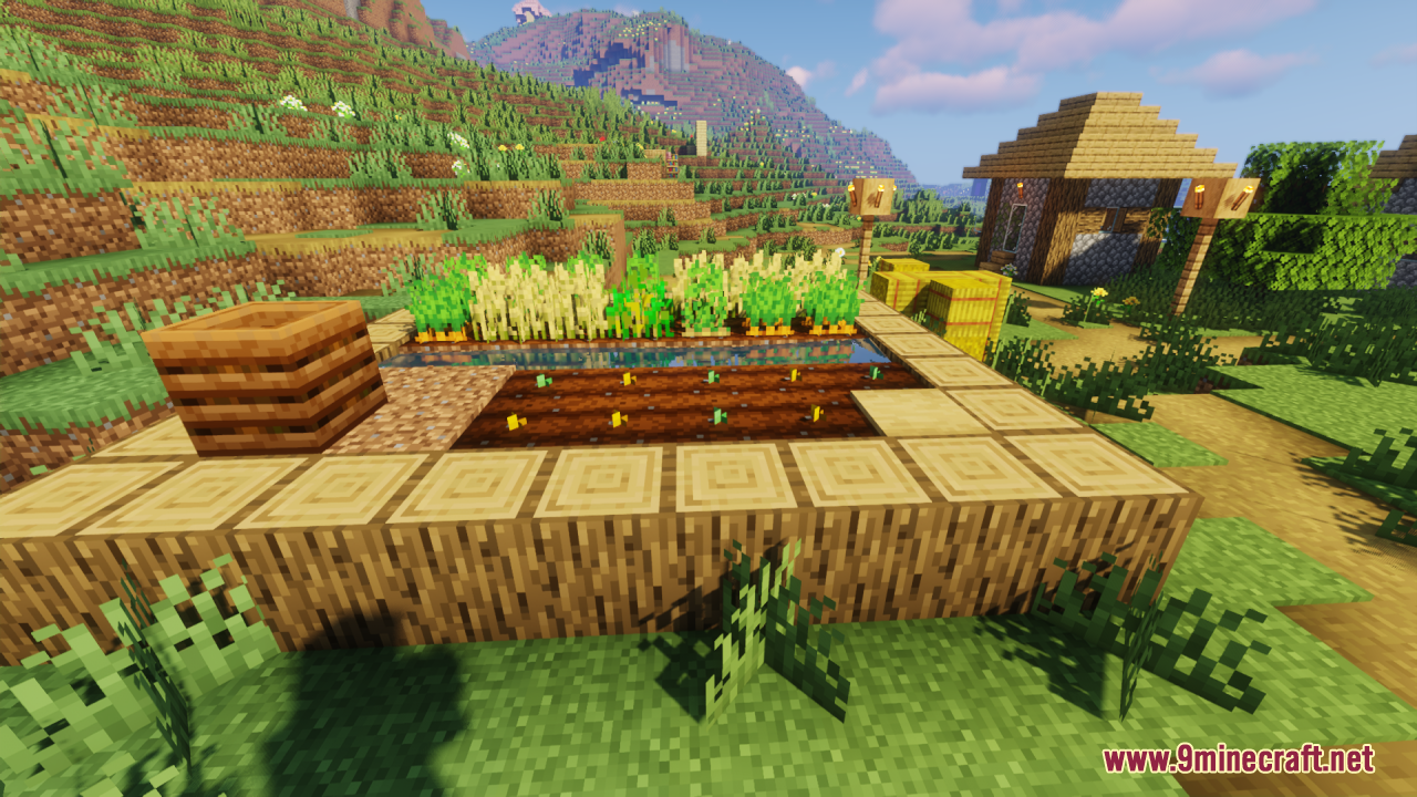Stemtacular Resource Pack Screenshot 3 Stemtacular Resource Pack showcases new pumpkin and melon stems in a Minecraft farm