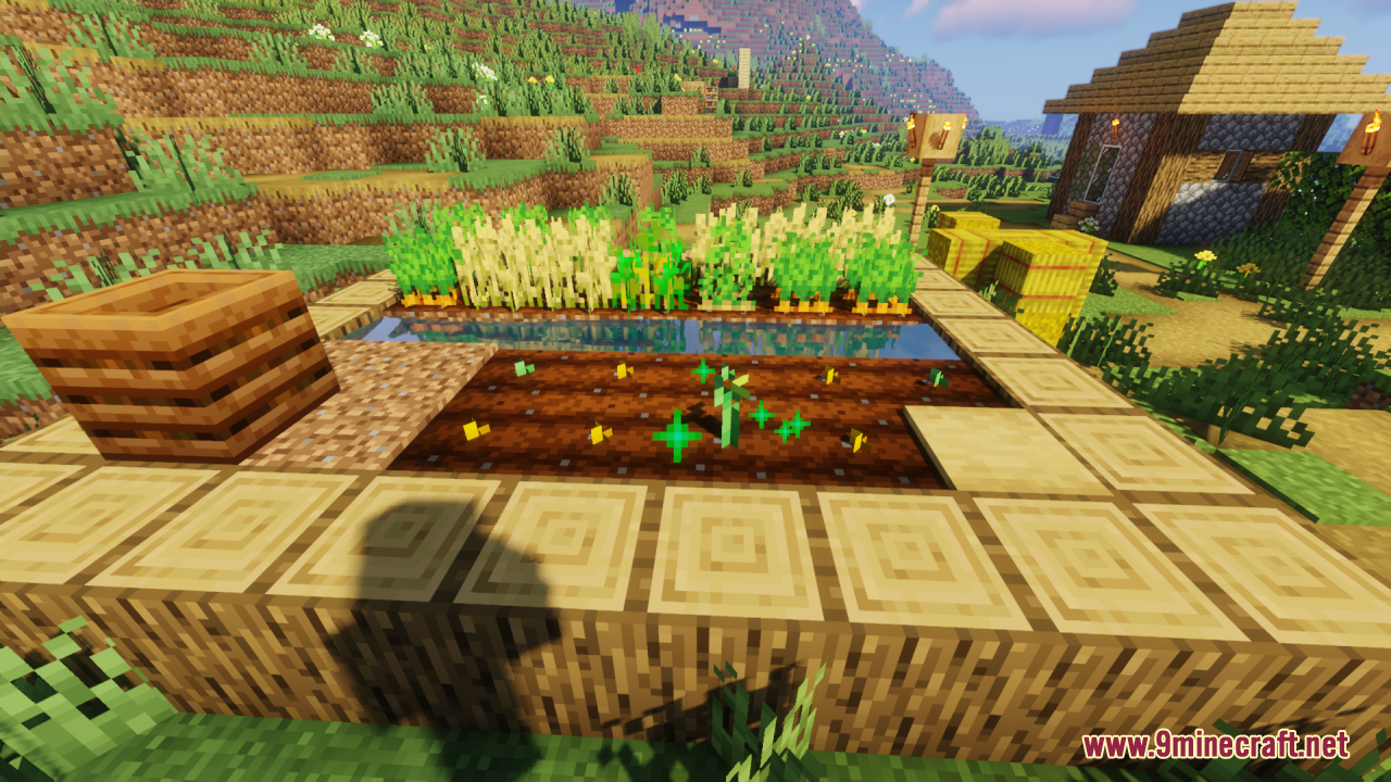 Stemtacular Resource Pack Screenshot 4 Green particles appearing on a growing crop stem in a Minecraft garden