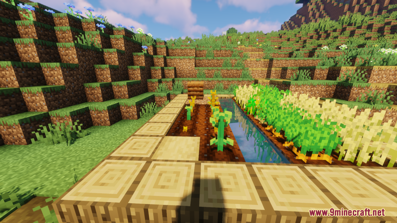 Stemtacular Resource Pack Screenshot 9 Minecraft garden featuring pumpkins and melons with stems attached to the top