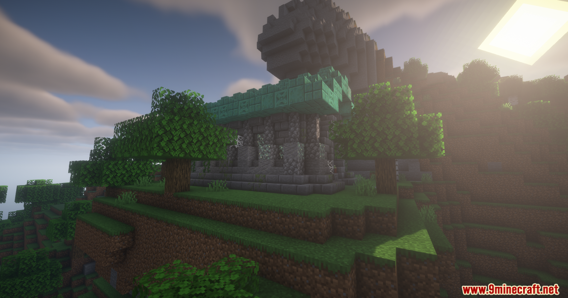 A small stone building from Structures Plus Data Pack on a grassy hill