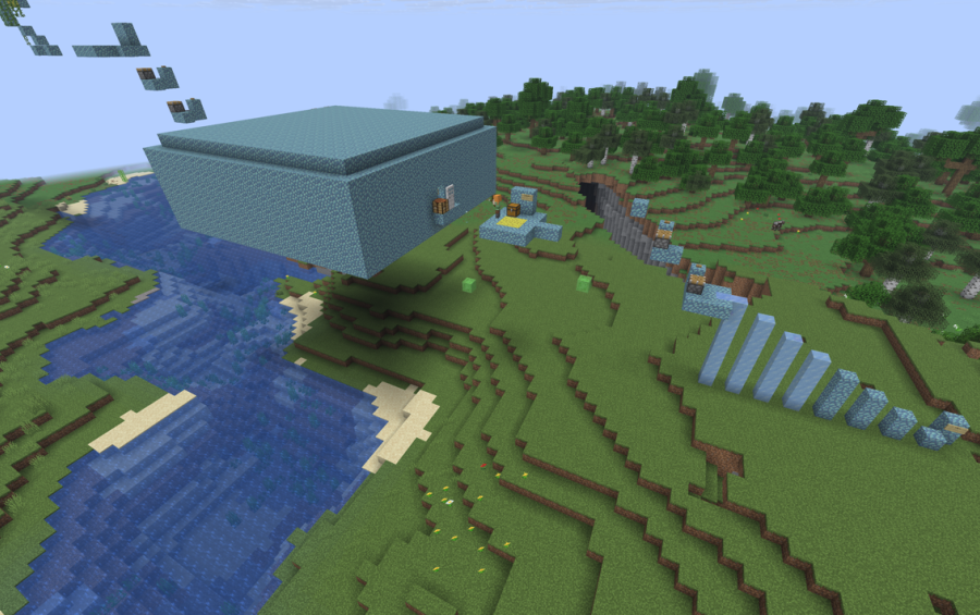 SuperduperParkour Schematic Screenshots 3 A massive floating parkour course with blue blocks and pillars in a Minecraft world