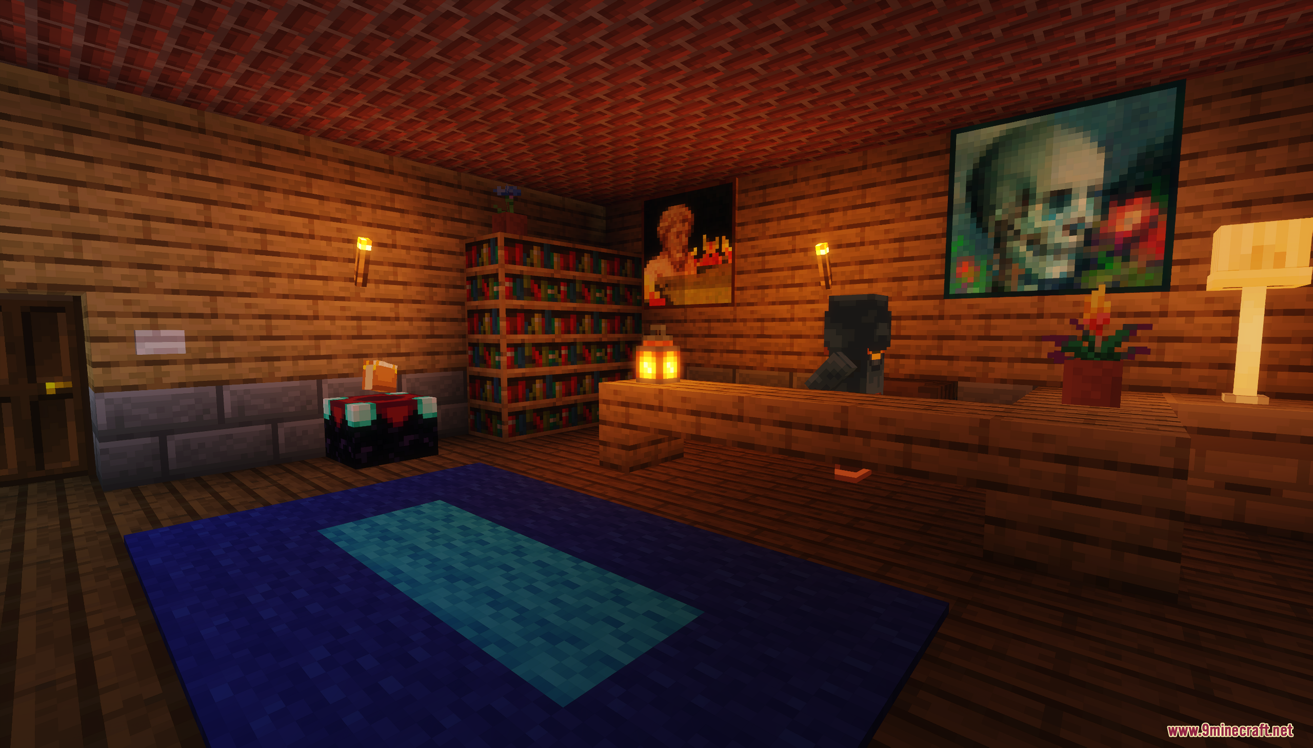 Survival Challenge Village Map Screenshot 2 Cozy interior room with a wooden desk bookshelf and enchantment table