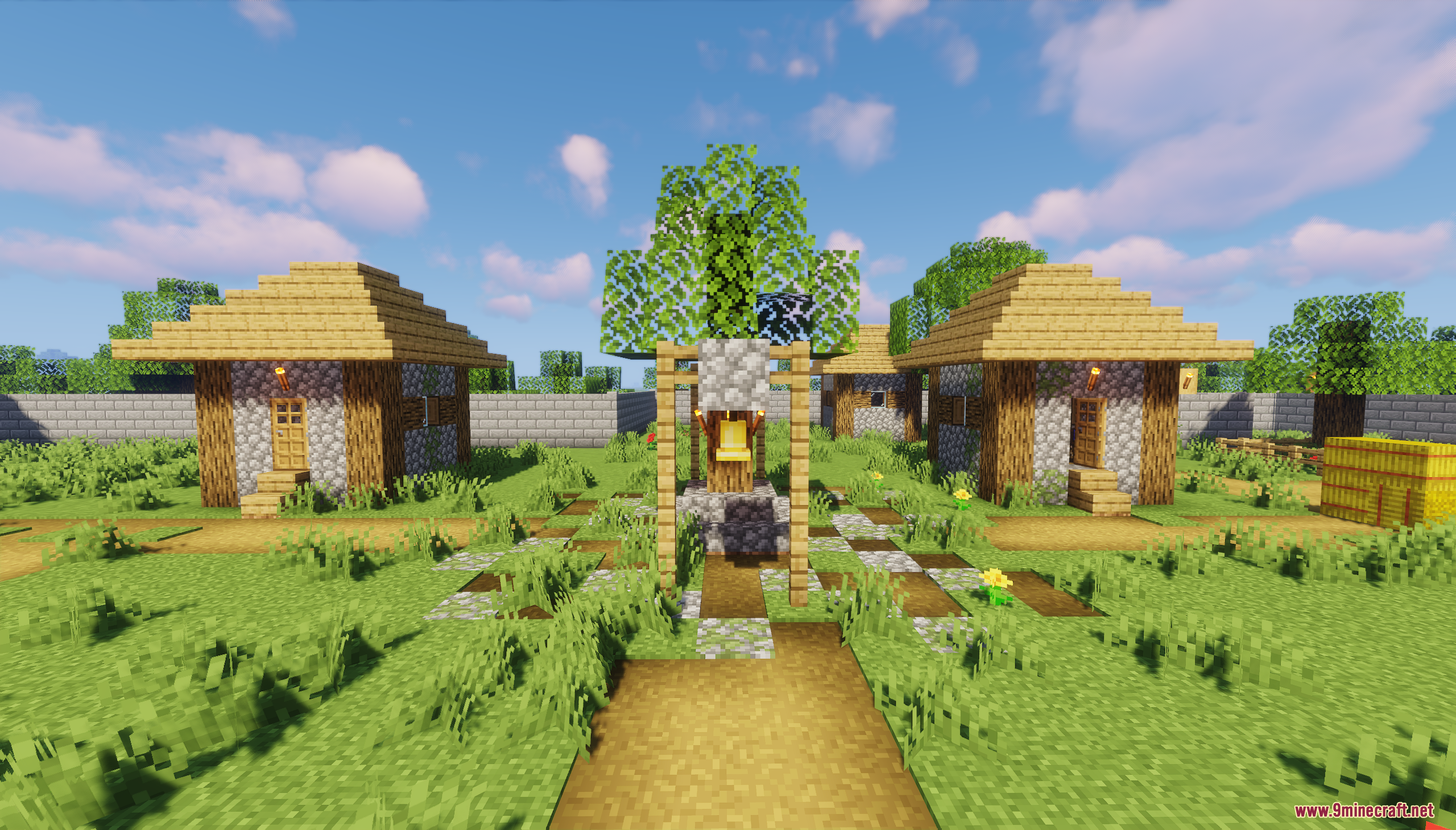 Survival Challenge Village Map Screenshot 6 Village center with a bell and paths leading to small wooden houses