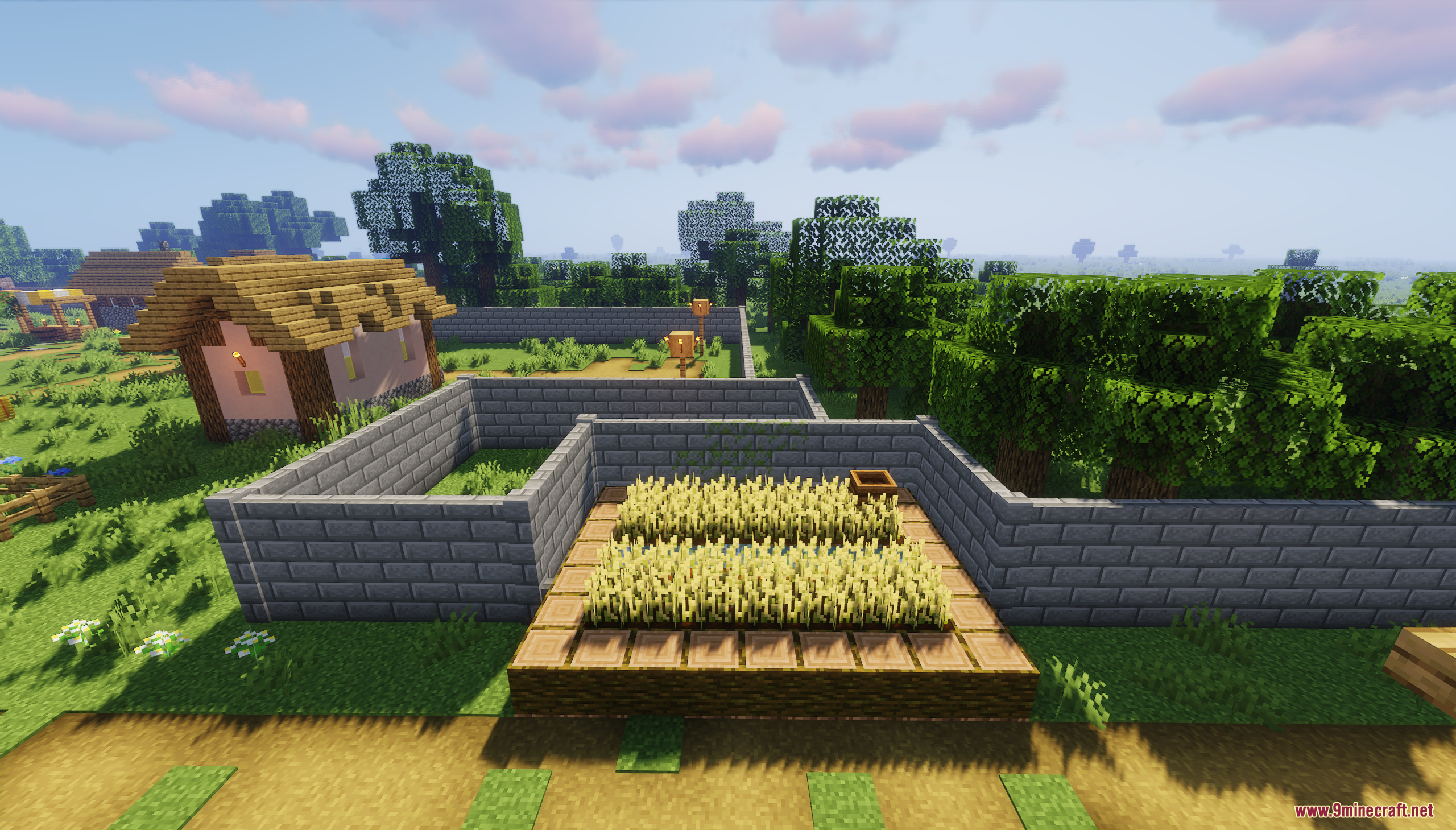 Survival Challenge Village Map Screenshot 8 A small wheat farm surrounded by stone brick walls in a village