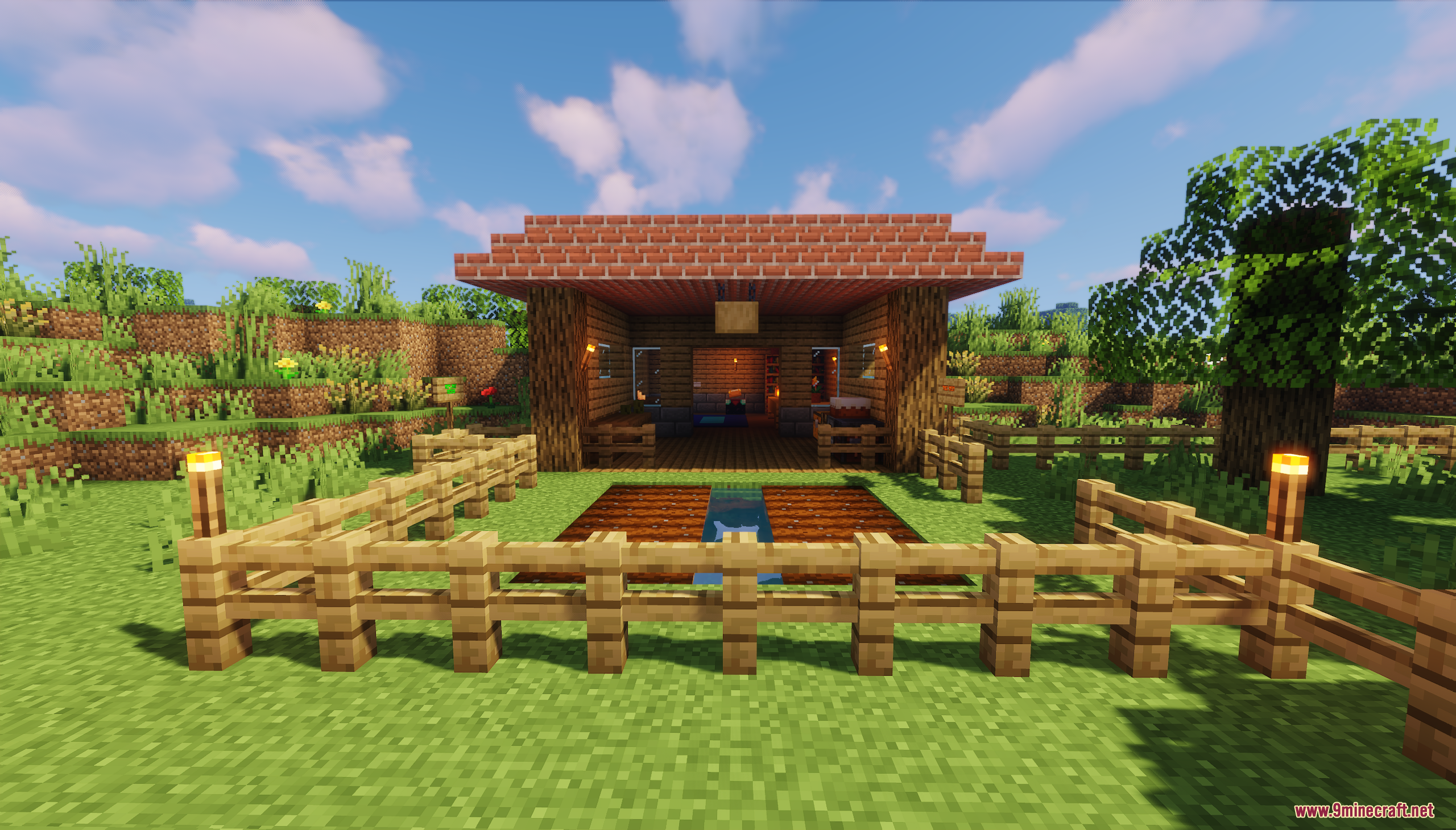 Survival Challenge Village Map Screenshot 9 Small wooden house with a brick roof and a fenced crop farm