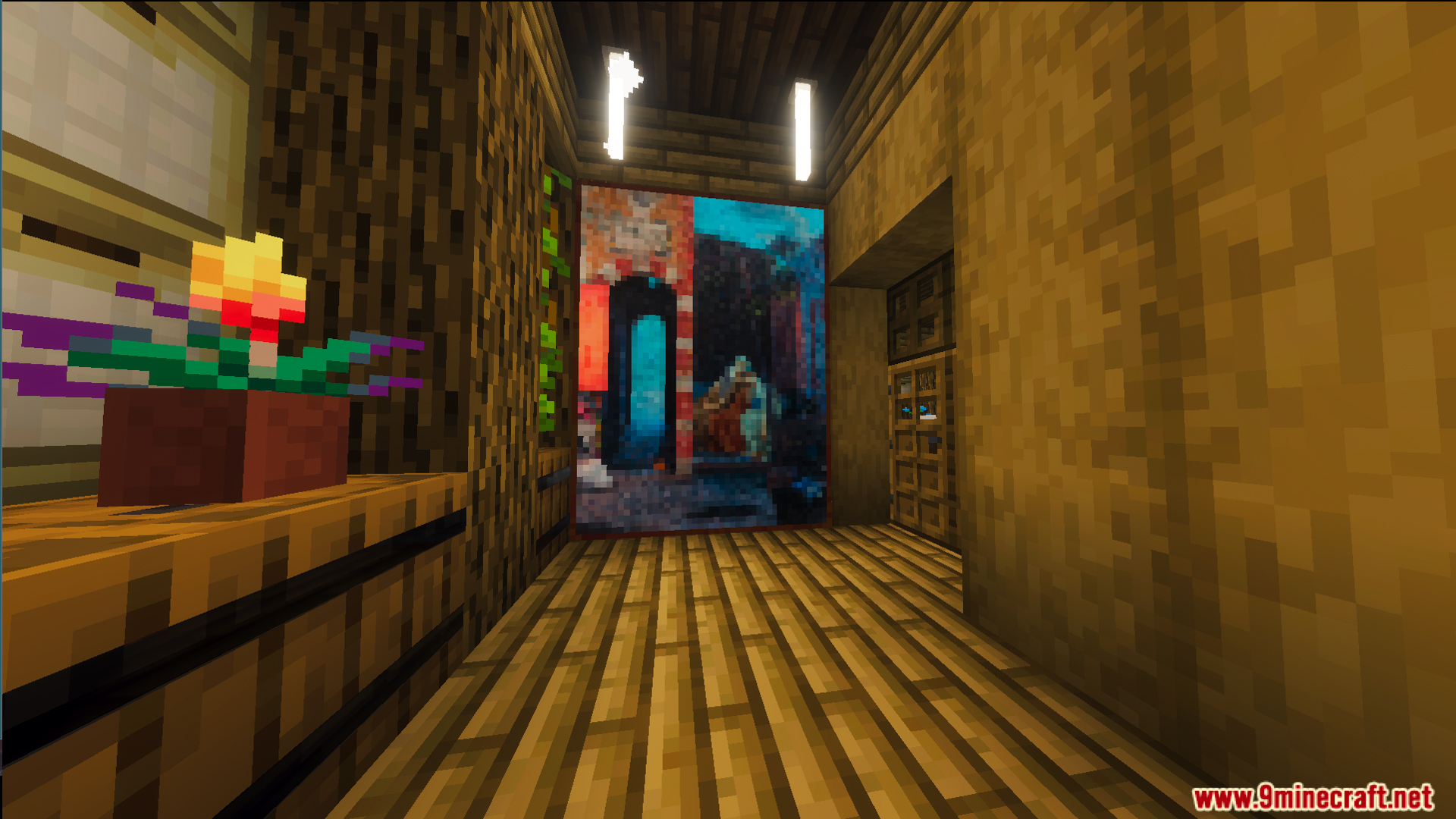 Interior hallway of the Survival Filo House 20 Map with a large painting