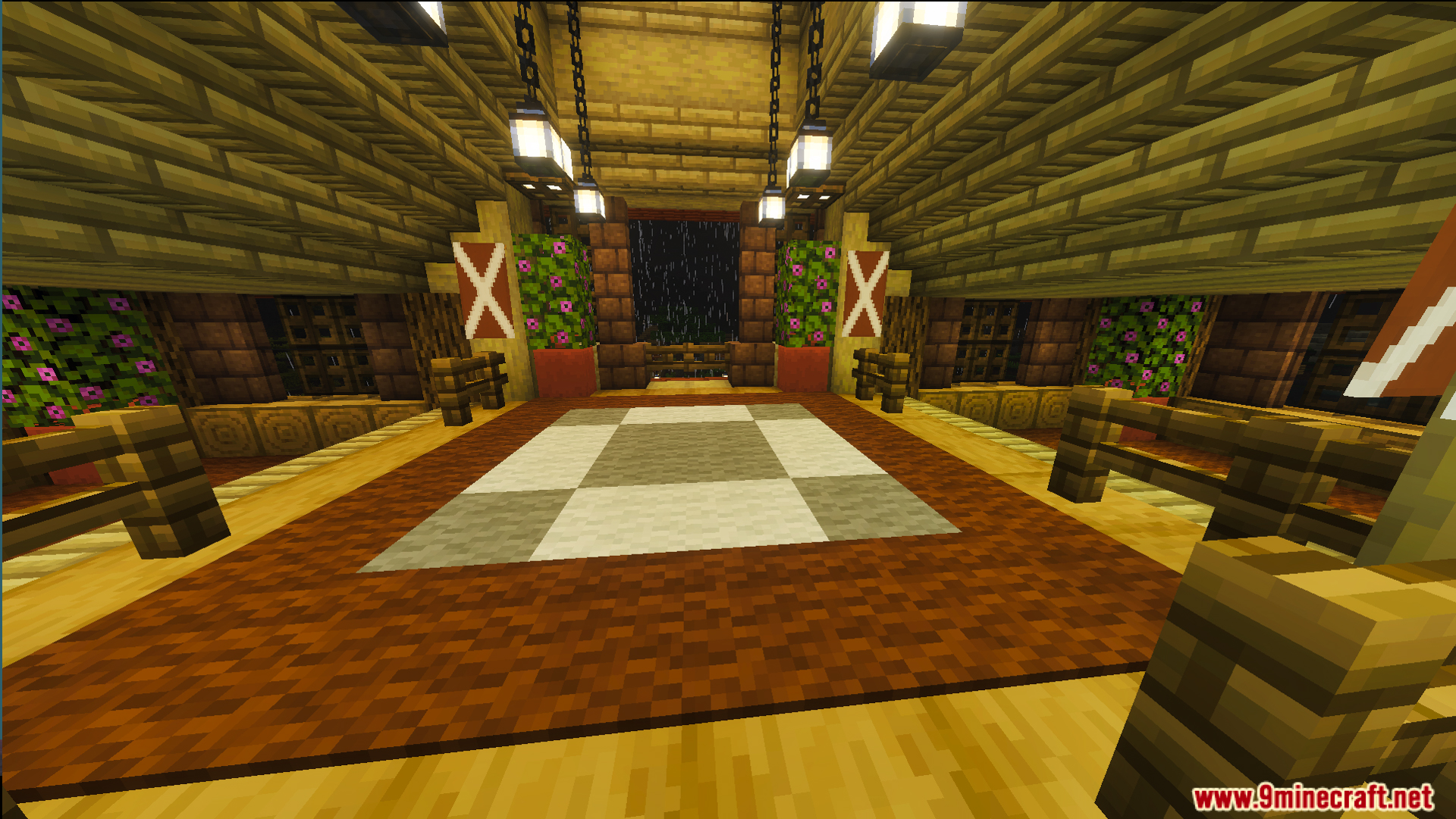 Survival Ilustrado House 7 Map Screenshot 3 Interior of Survival Ilustrado House featuring checkered carpet and flowering azalea walls