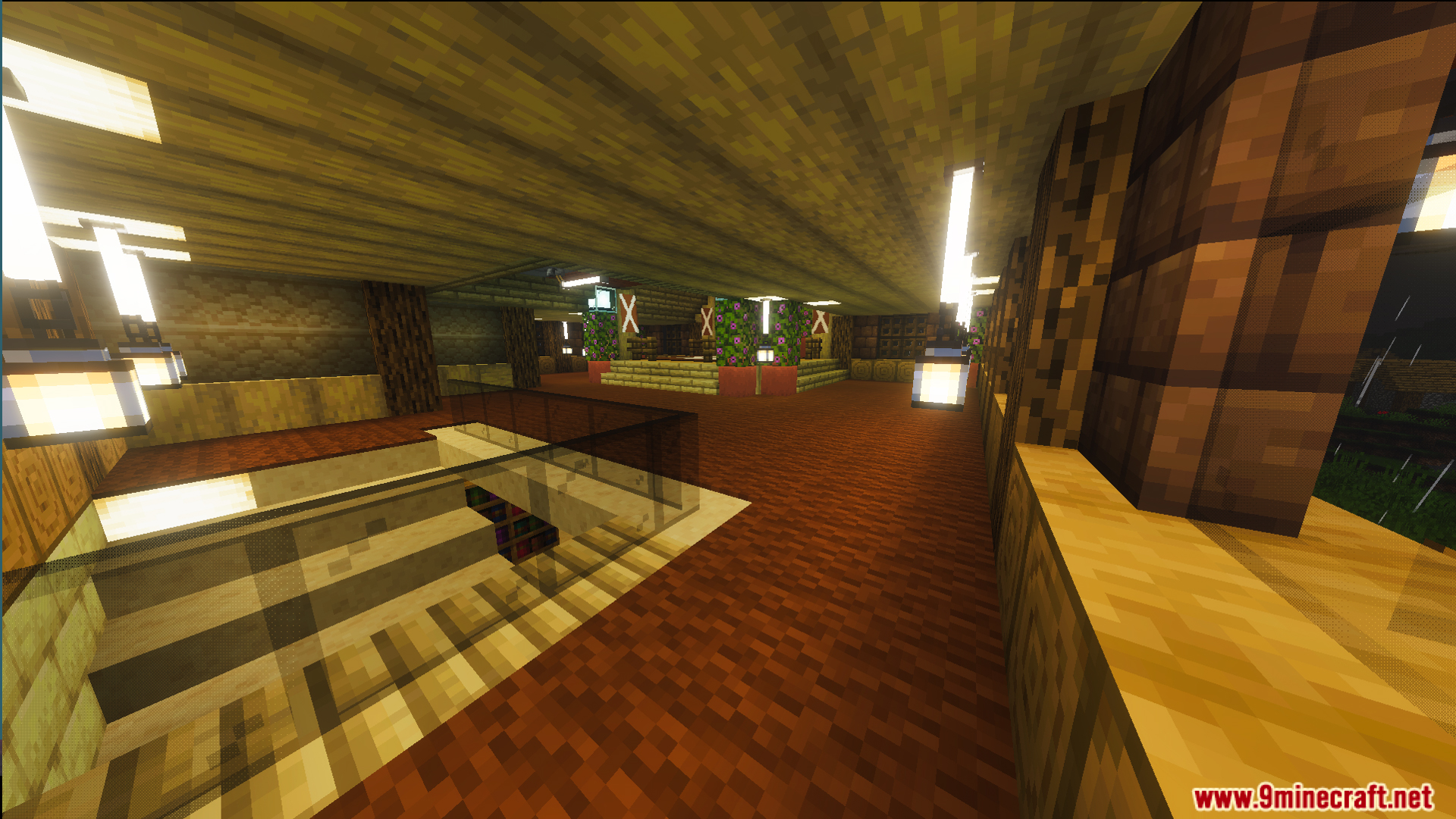 Survival Ilustrado House 7 Map Screenshot 4 Open interior space with glass railings and wooden walls in the survival home