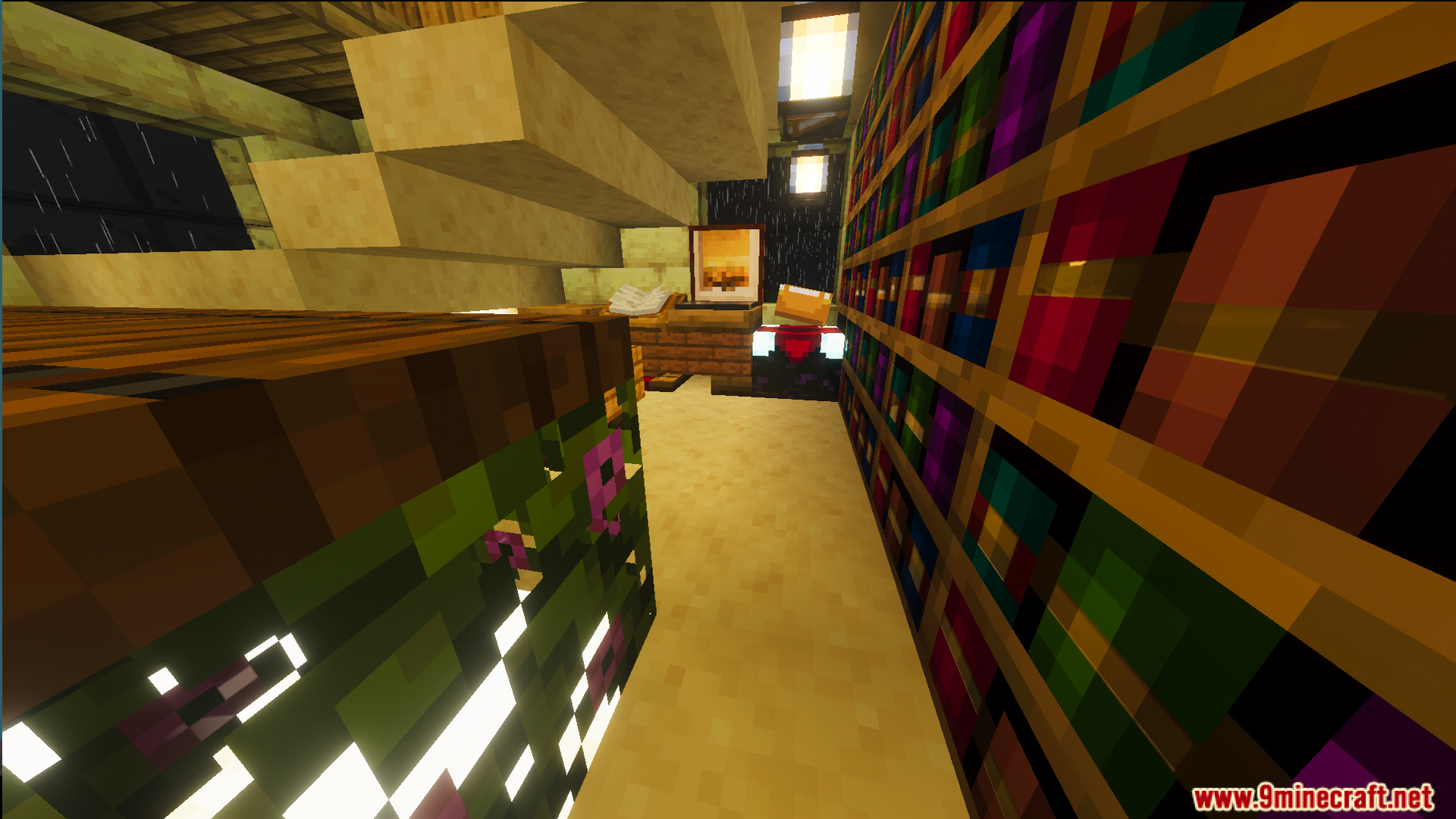 Survival Ilustrado House 7 Map Screenshot 5 Narrow hallway with bookshelves and an enchantment table in Survival Ilustrado House Seven Map
