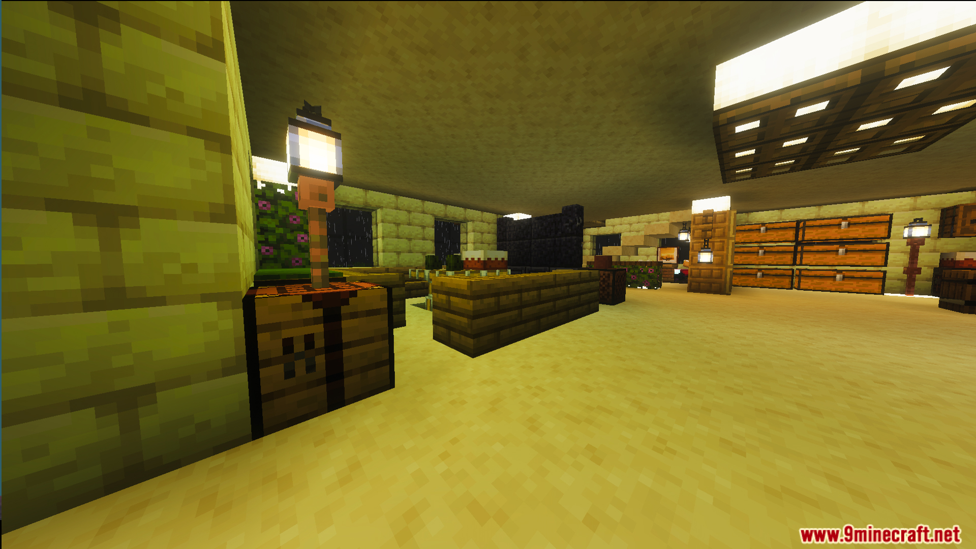 Survival Ilustrado House 7 Map Screenshot 6 Spacious interior room featuring storage chests crafting table and a cake on the counter