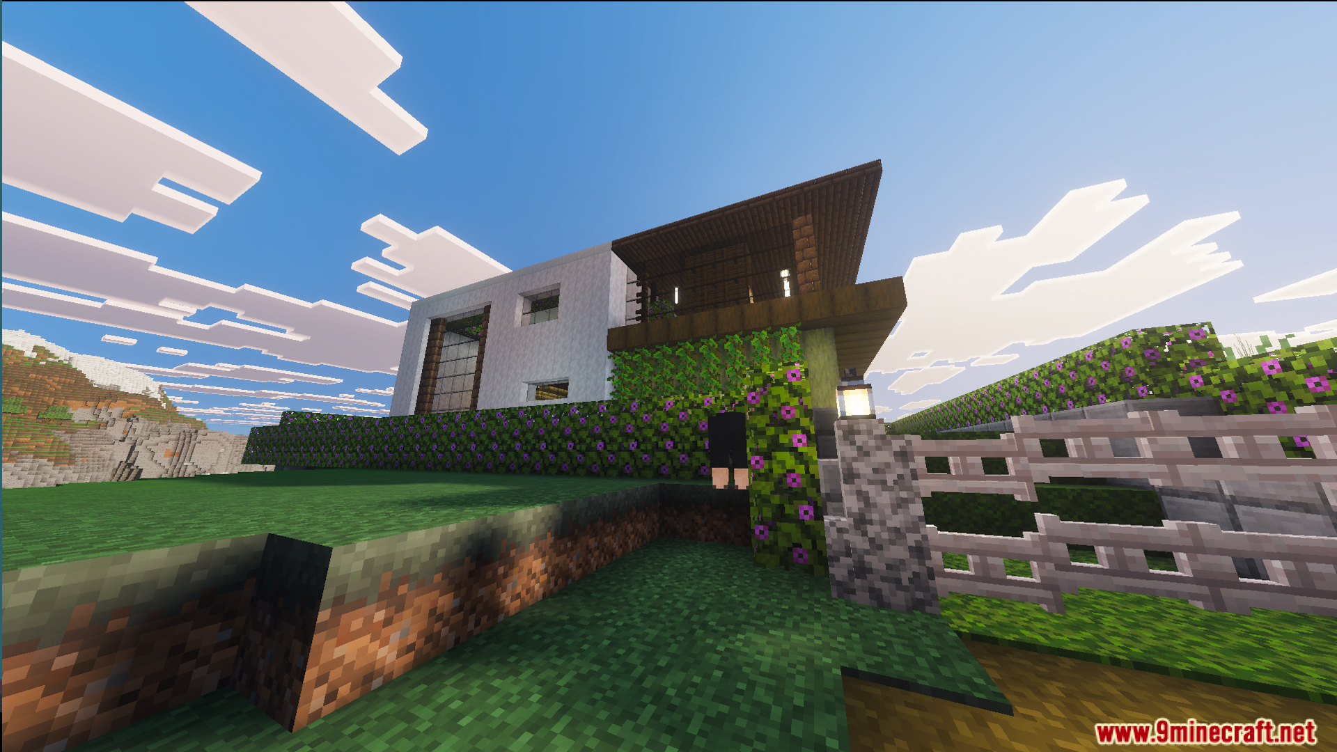 Survival Modern House 10 Map Screenshot 5 Survival Modern House Map with white walls and purple flowering hedges
