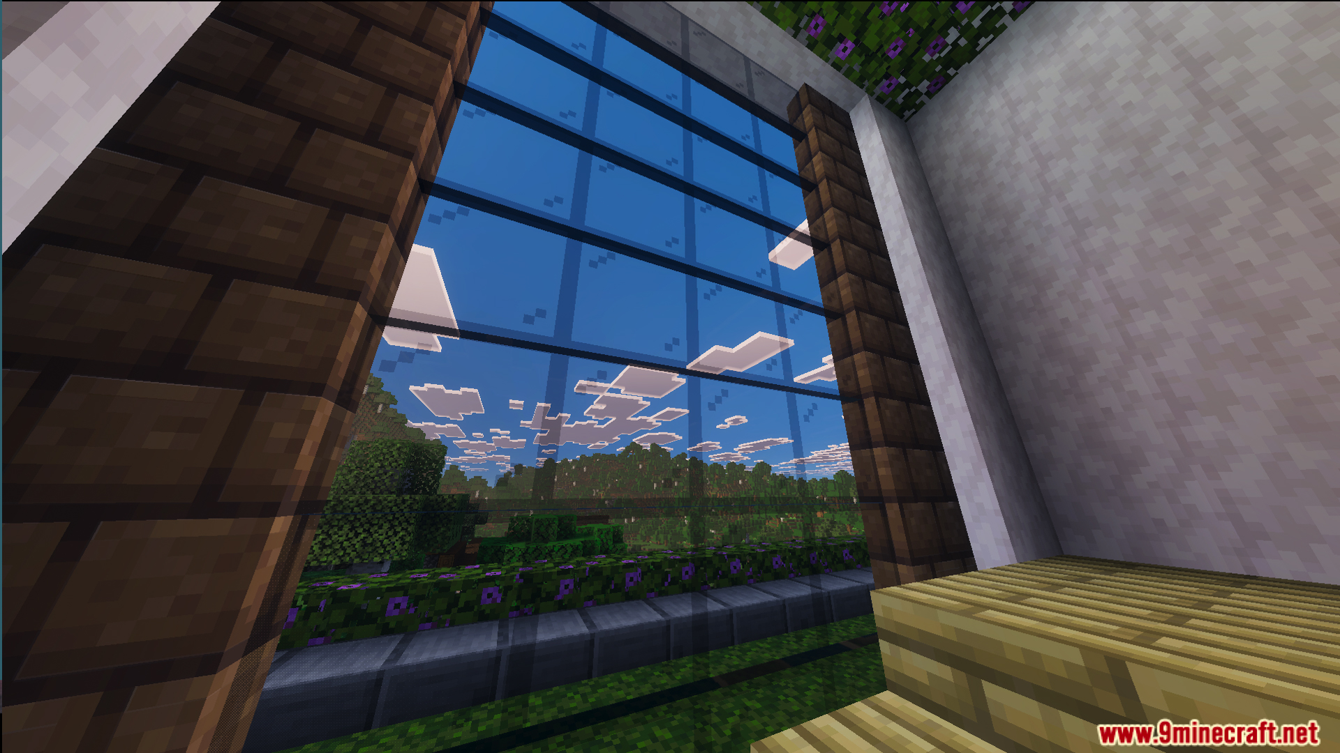 Survival Modern House 10 Map Screenshot 7 Survival Modern House 10 Map features a large window overlooking the landscape