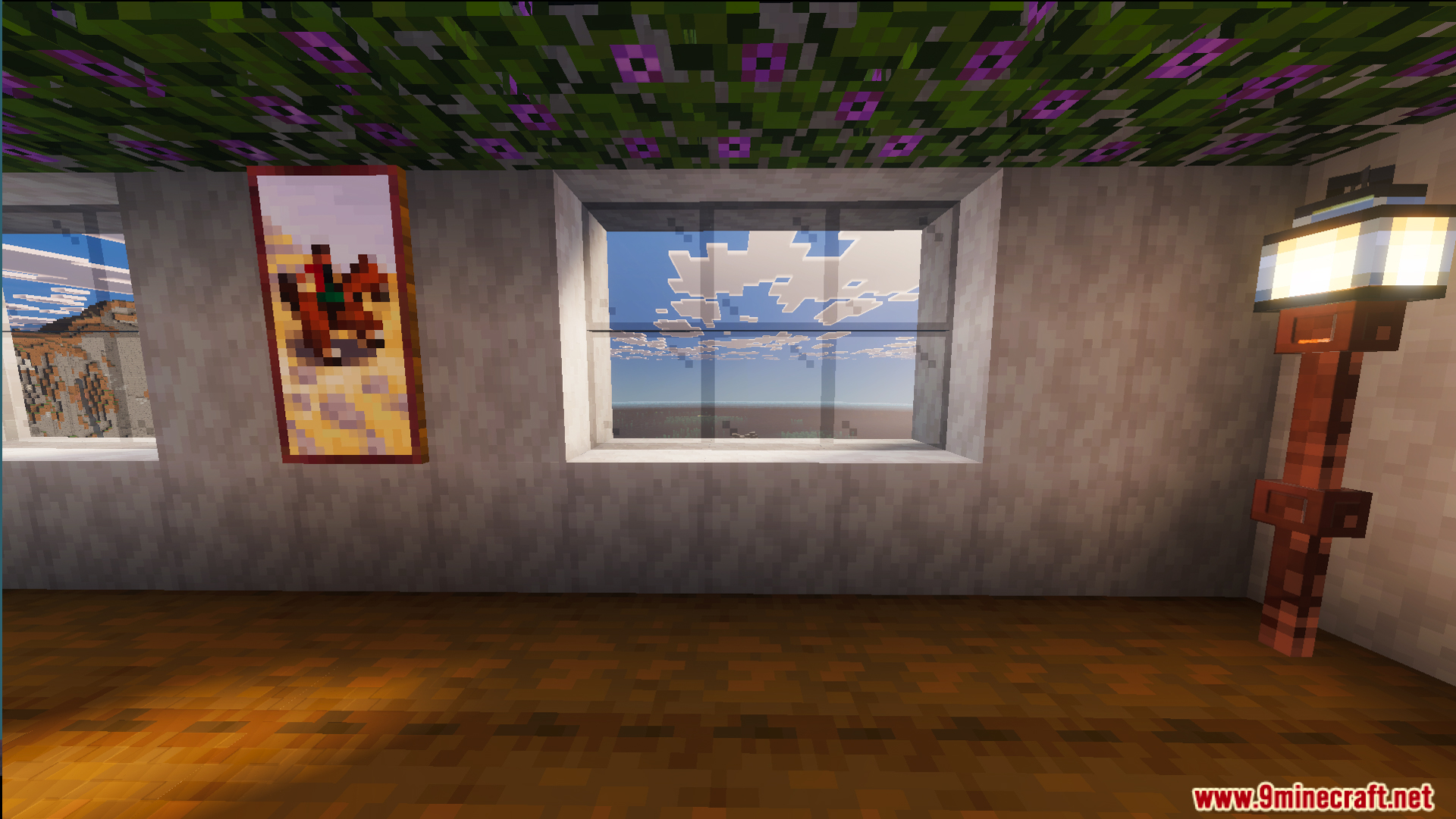 Survival Modern House 10 Map Screenshot 8 Modern house interior with a painting lamp and flowering leaves on the ceiling