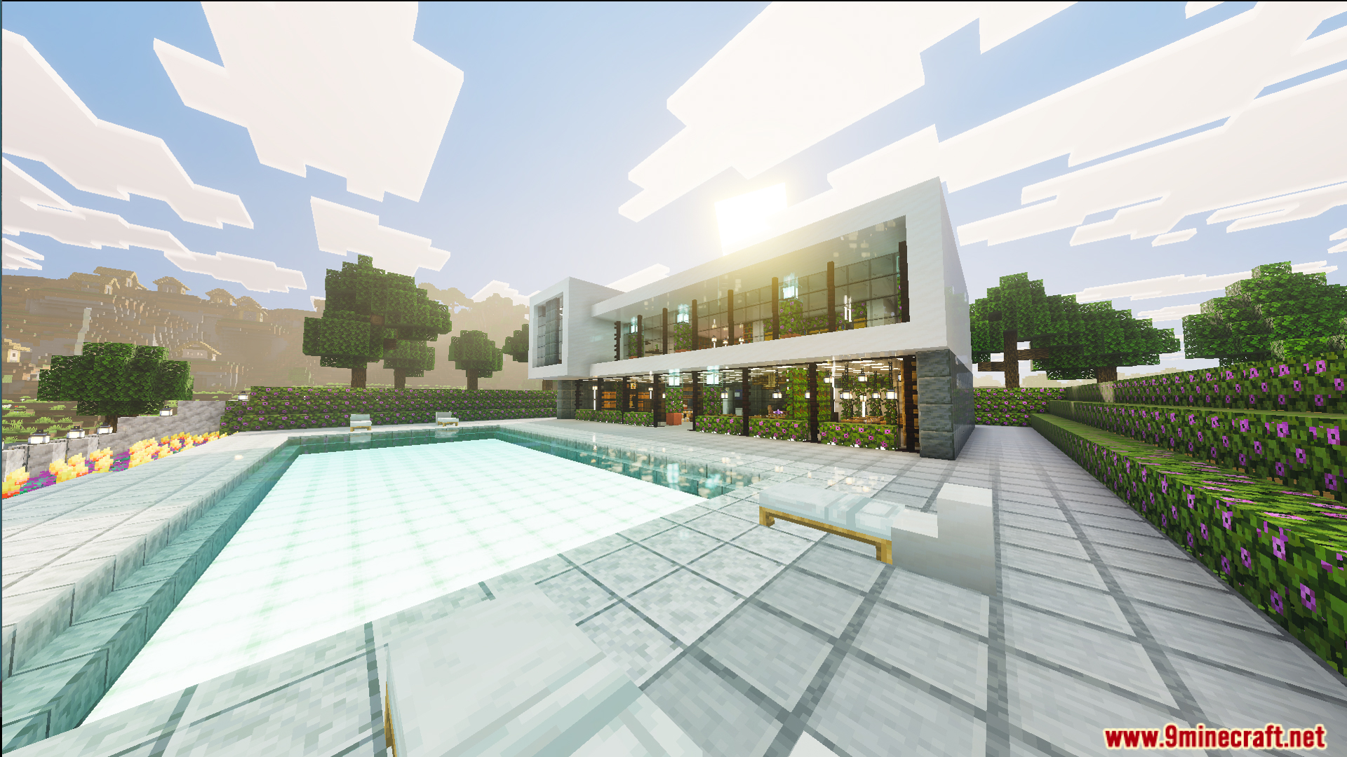 Survival Modern House 13 Map Screenshot 7 Large white mansion with a swimming pool in the Survival Modern House 13 Map