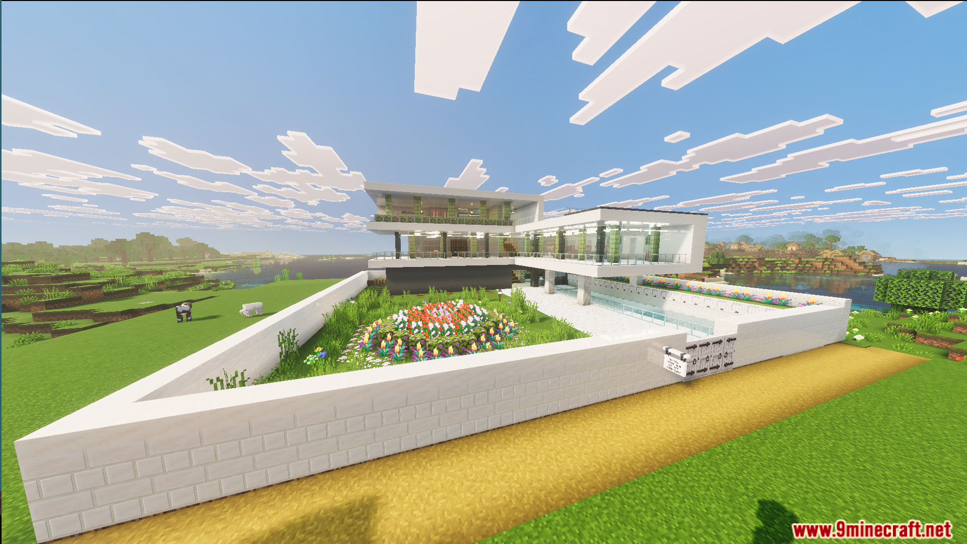 Survival Modern House 31 Map Screenshot 11 Survival Modern House Map features a large white mansion with a flower garden