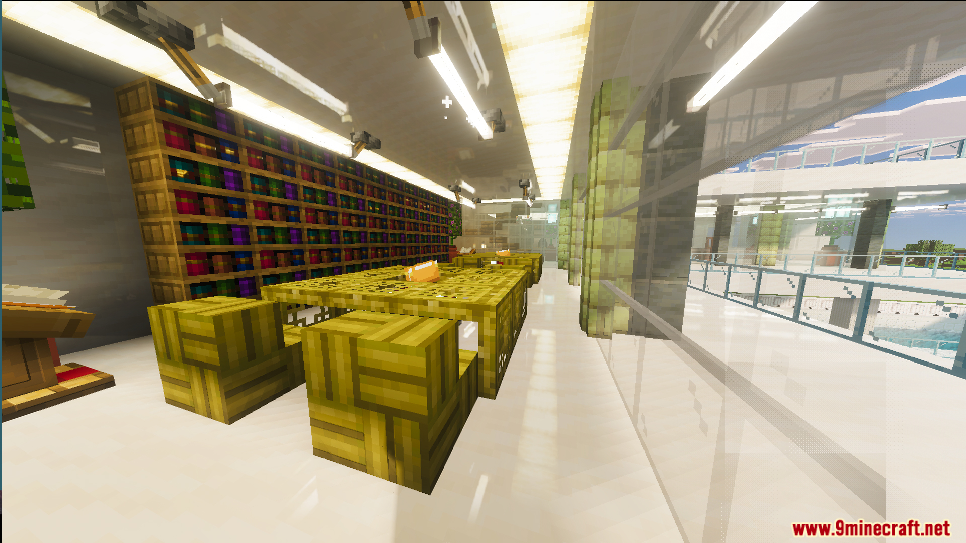 Survival Modern House 31 Map Screenshot 4 Modern library room with bookshelves and tables inside the fully furnished mansion