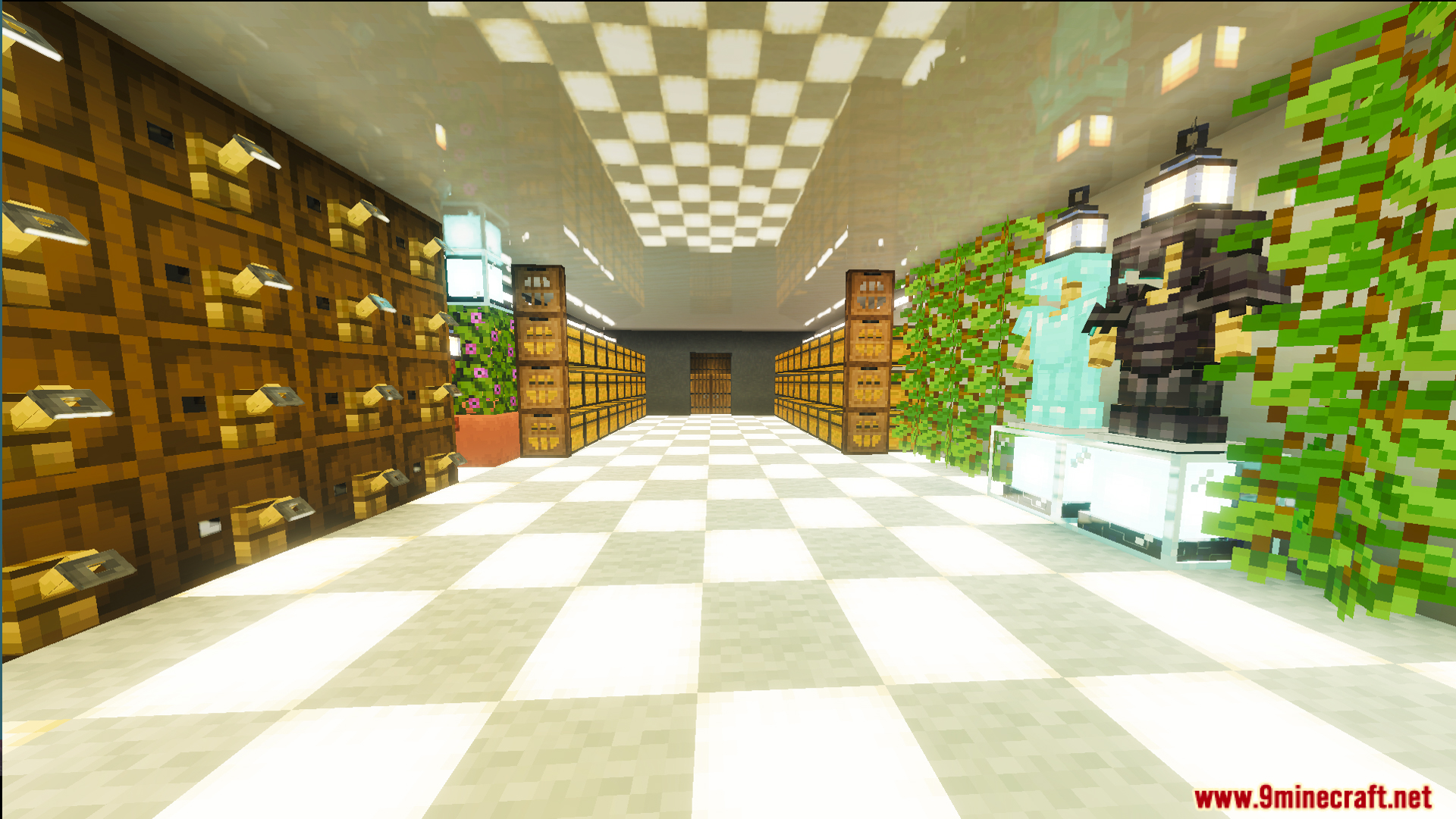 Survival Modern House 31 Map Screenshot 8 Storage room with checkered floors and armor stands in a modern house