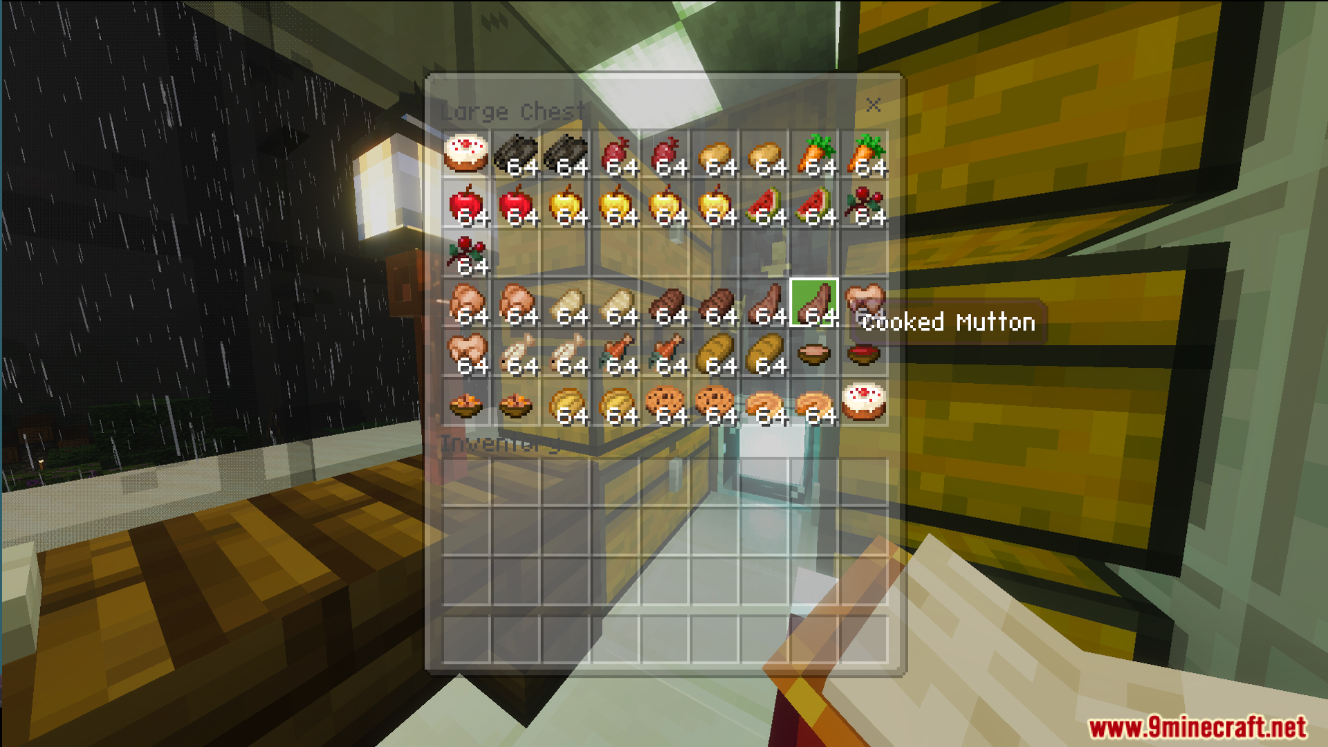 Large chest inventory filled with food items in Survival Modern House 35 Map