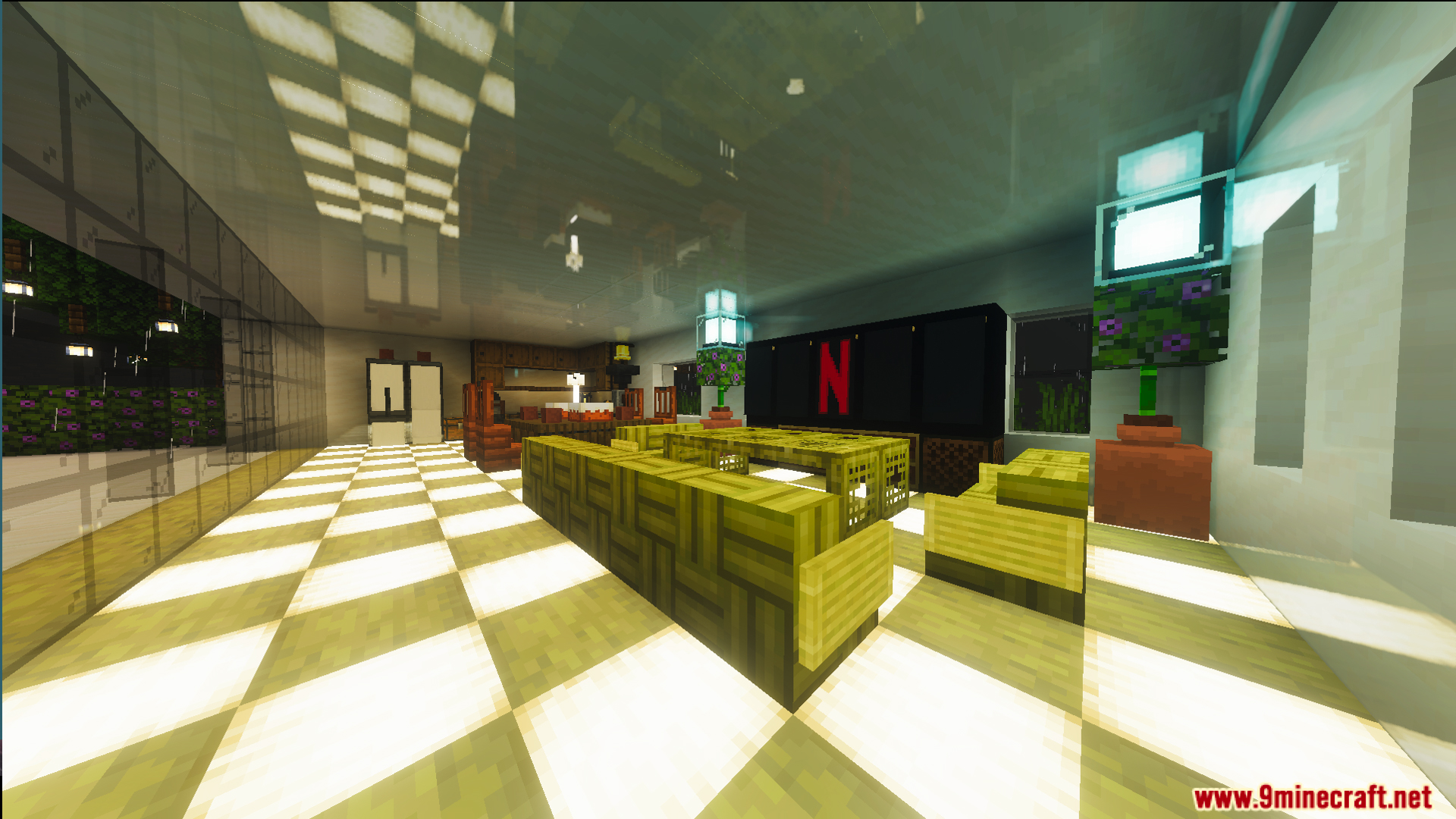 Survival Modern House 35 Map featuring a living room with bamboo furniture