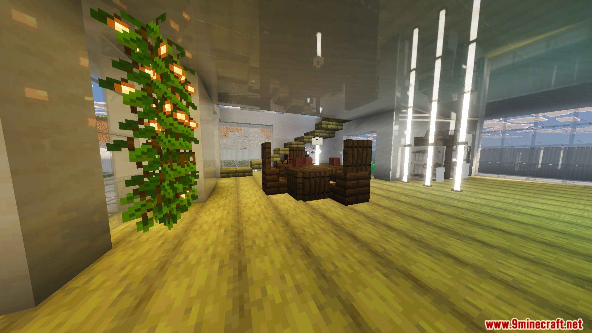 Interior of Survival Modern House 79 Map with glowing decorative wall plants