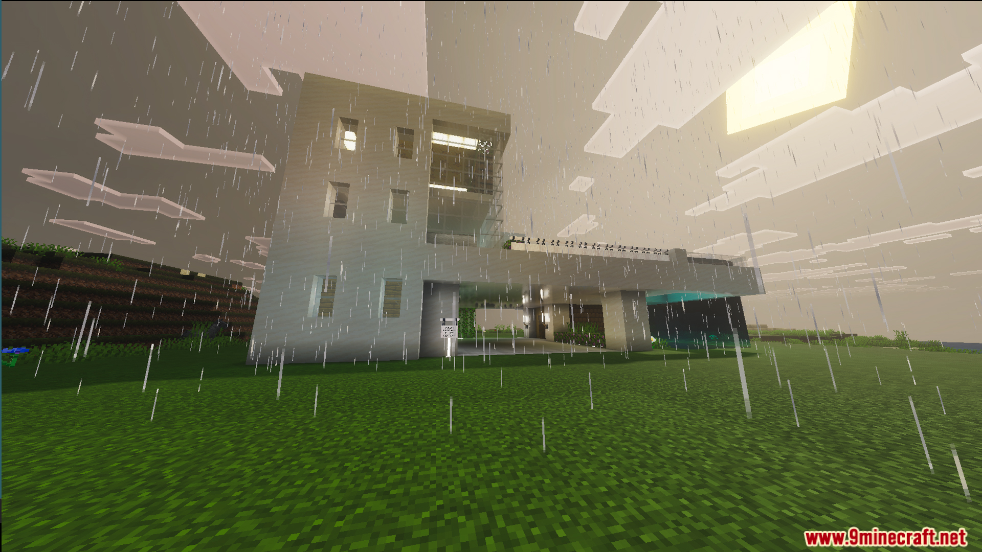 Exterior view of the luxury home from the Survival Modern House map