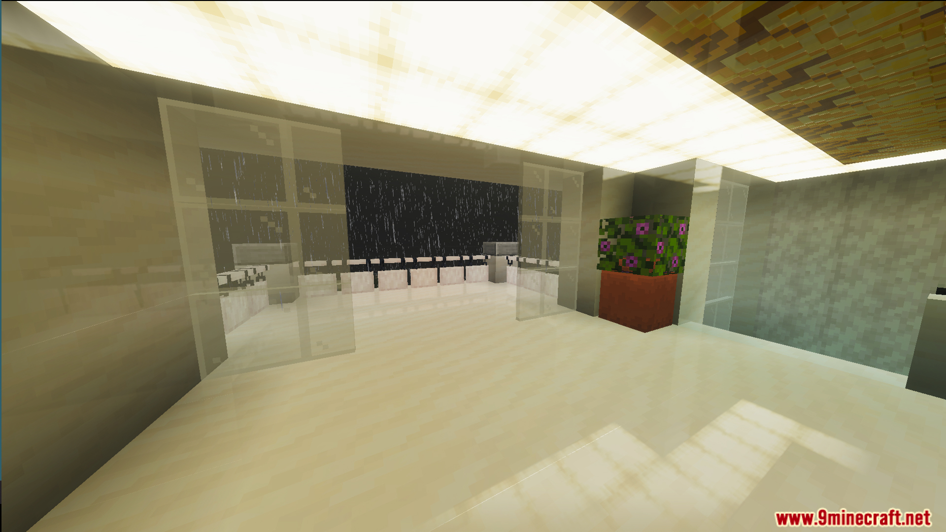 Survival Modern House 80 Map features a balcony during a rainy night