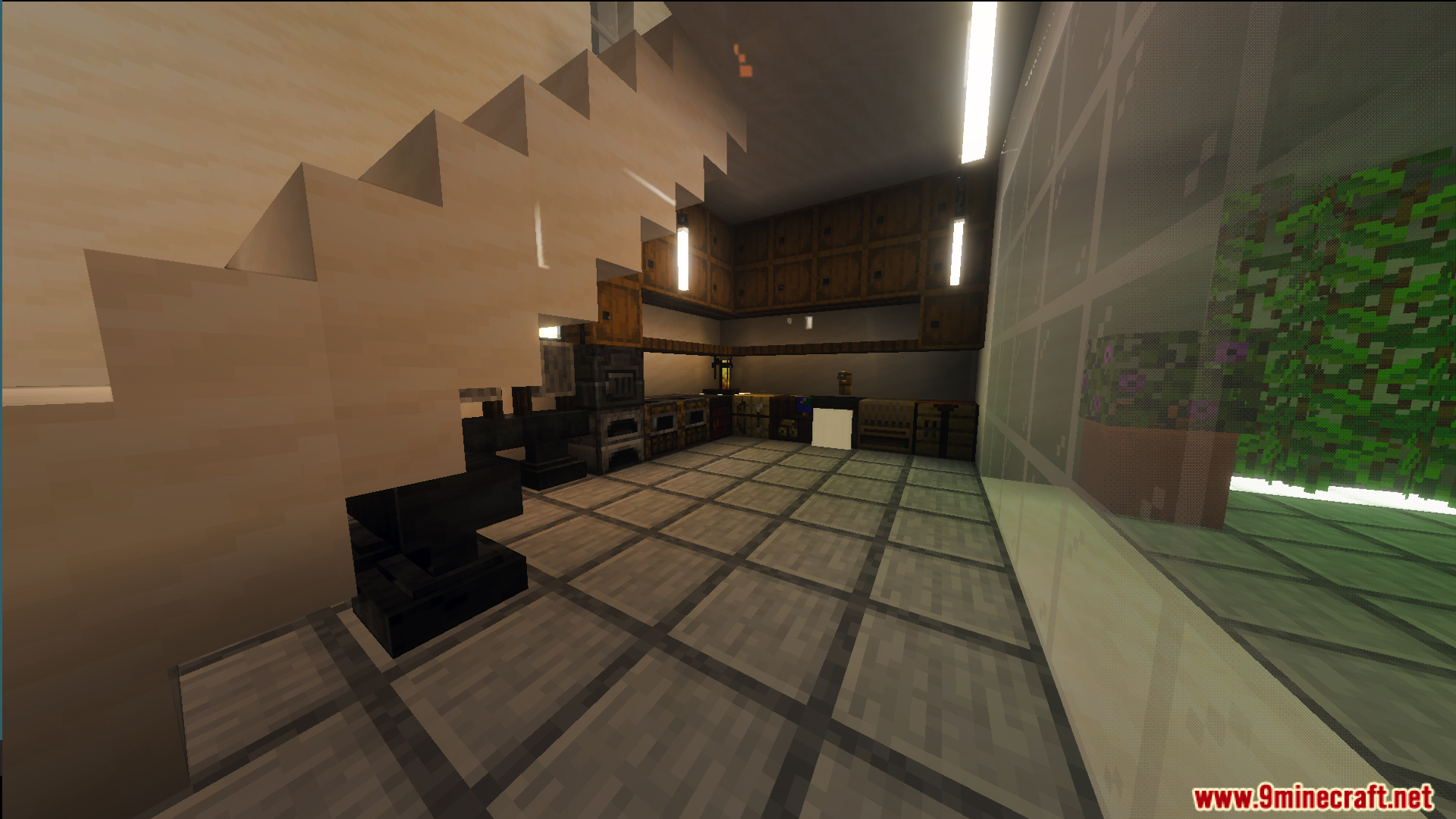 Survival Modern House 80 Map features a decorated kitchen with storage barrels