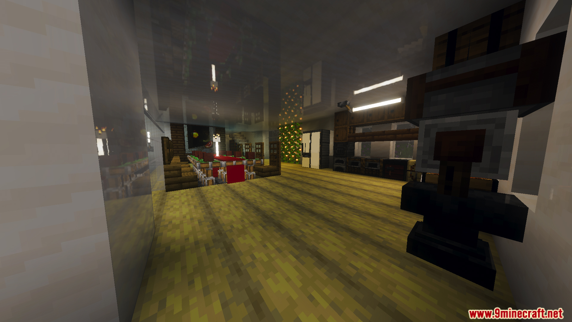 Survival Modern House interior featuring a kitchen and large dining table