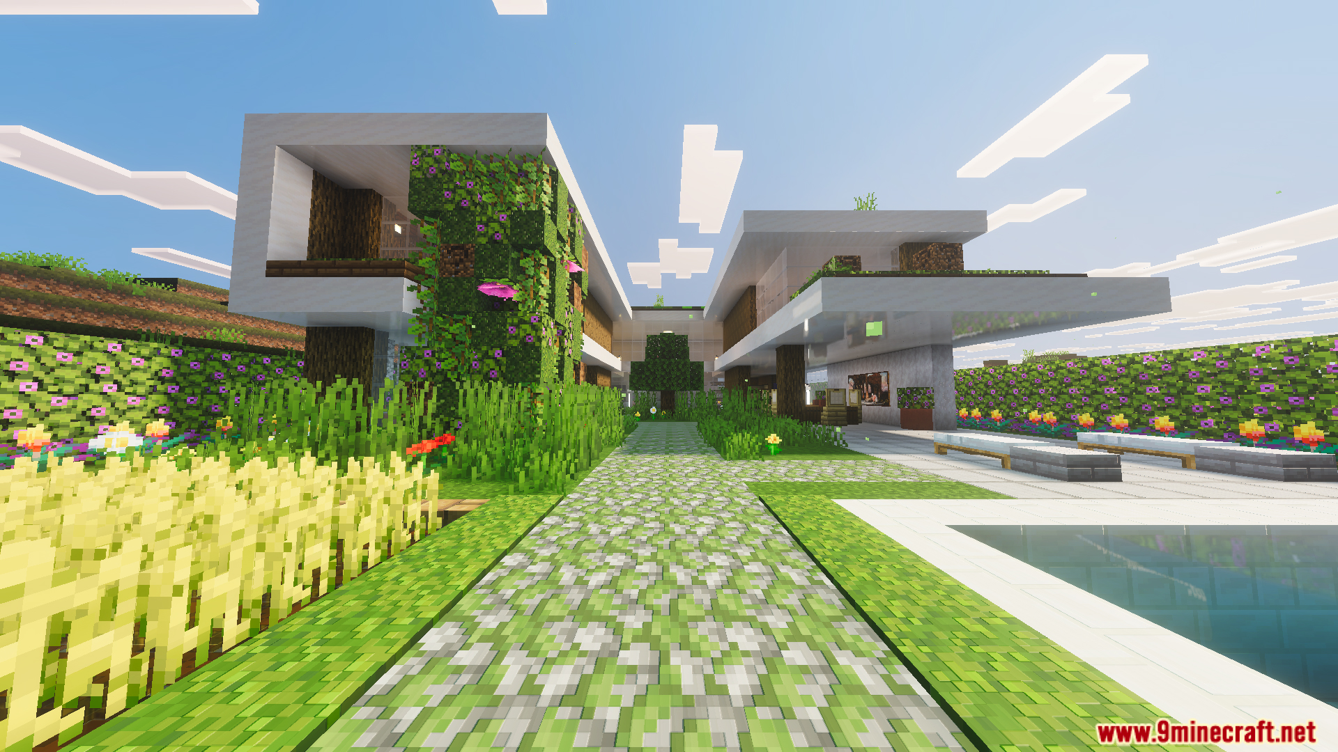Survival Modern House Map features a luxury villa with a large pool