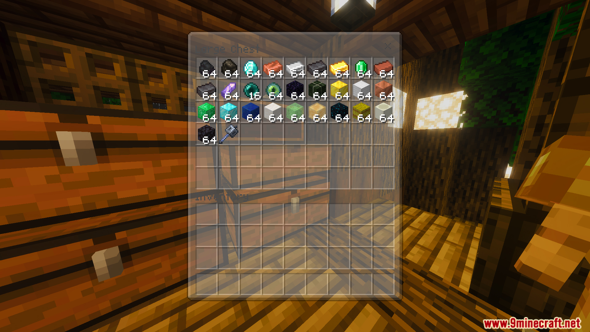 Survival Tree House 45 Map Screenshot 1 Survival Tree House chest filled with stacks of valuable resources and blocks