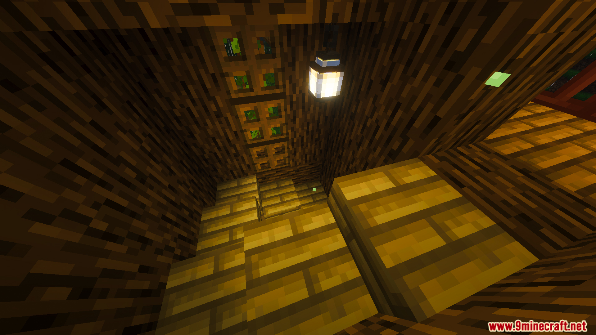 Survival Tree House 45 Map Screenshot 9 A cozy wooden interior of the tree house featuring stairs and a hanging lantern