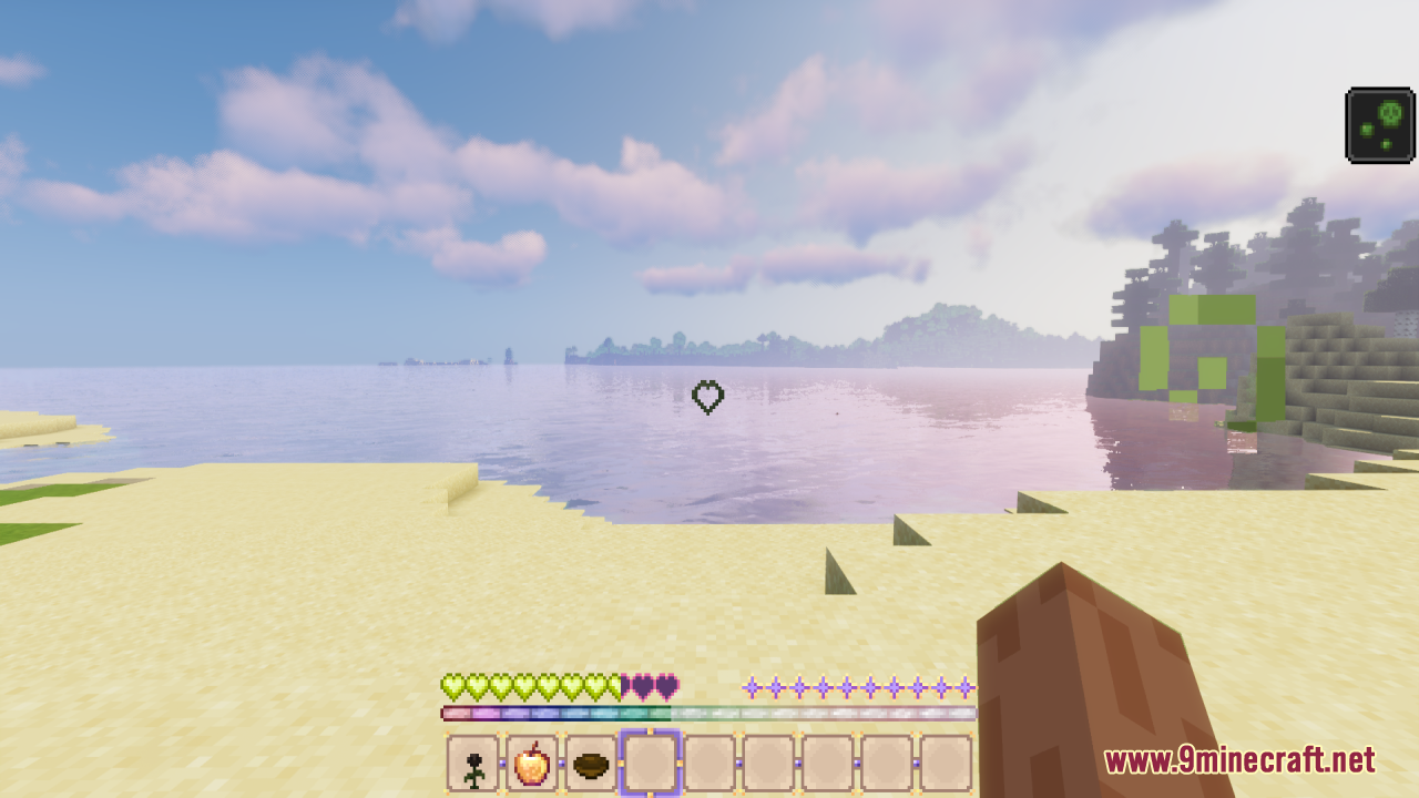 Sweet Sweet HUD Resource Pack Screenshot 13 Sweet Sweet HUD resource pack displays pastel pink hearts and a rainbow bar