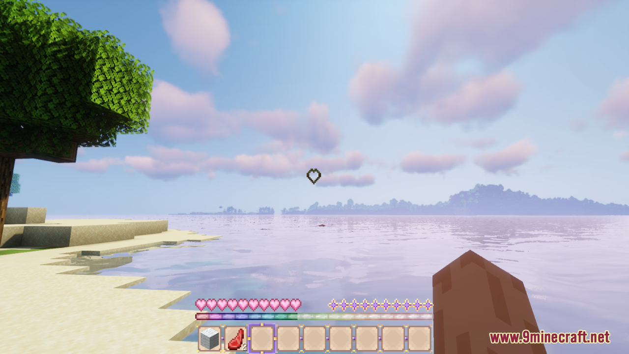 Sweet Sweet HUD Resource Pack Screenshot 9 Player looking at the ocean with the Sweet Sweet HUD interface active