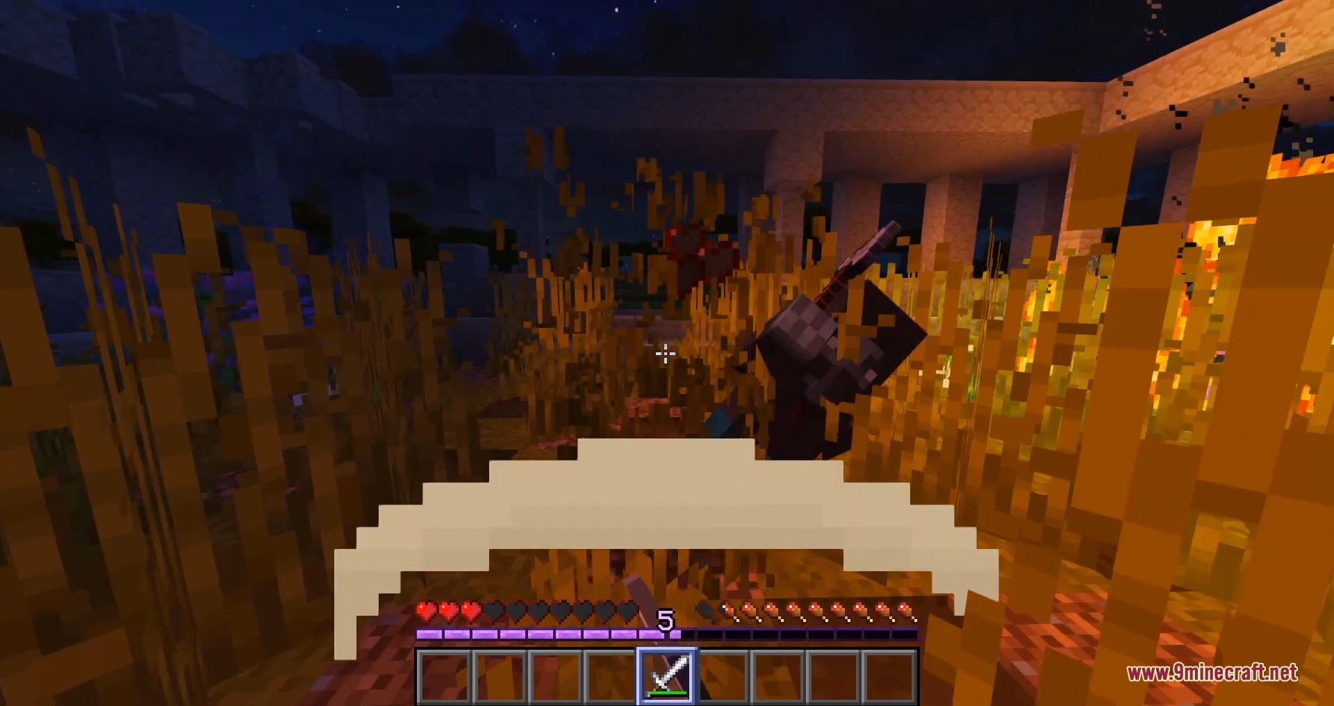 Attacking a mob through tall grass with the Swing Through Grass mod