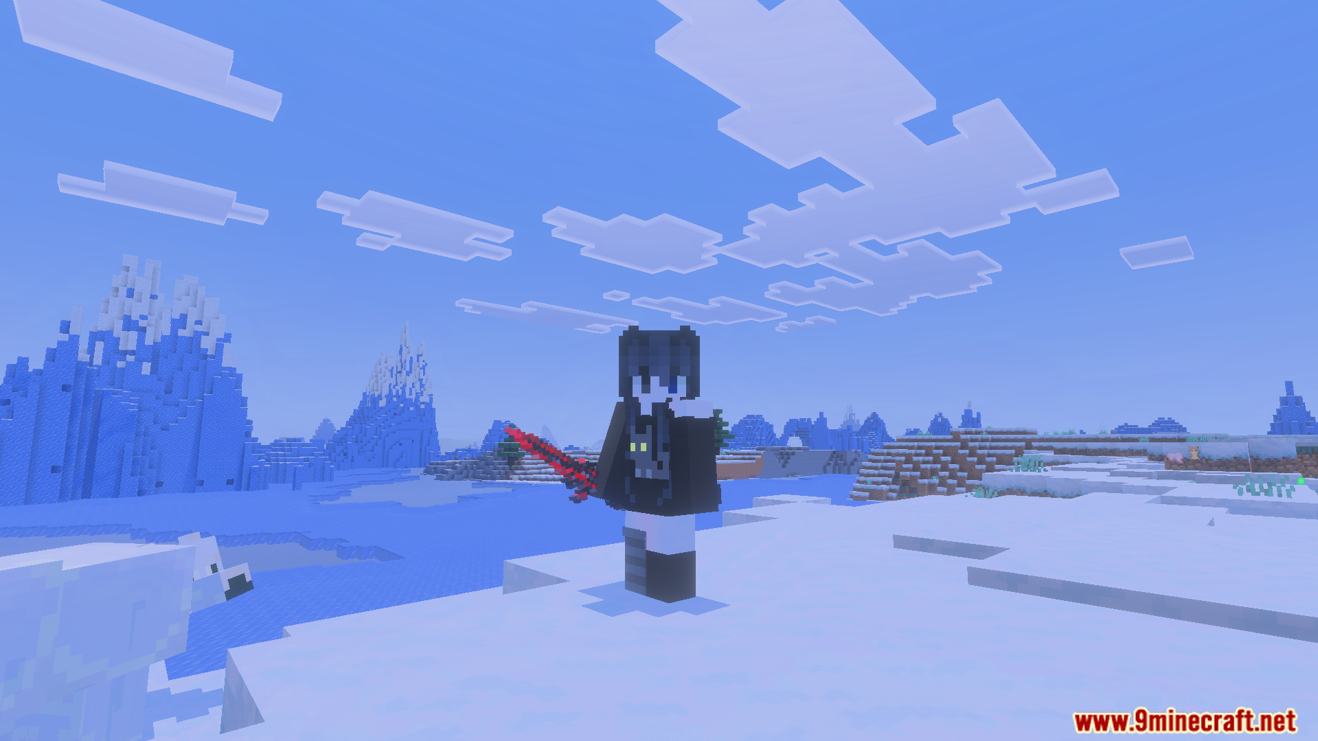 Player character holding the black diablo sword in a snowy ice biome